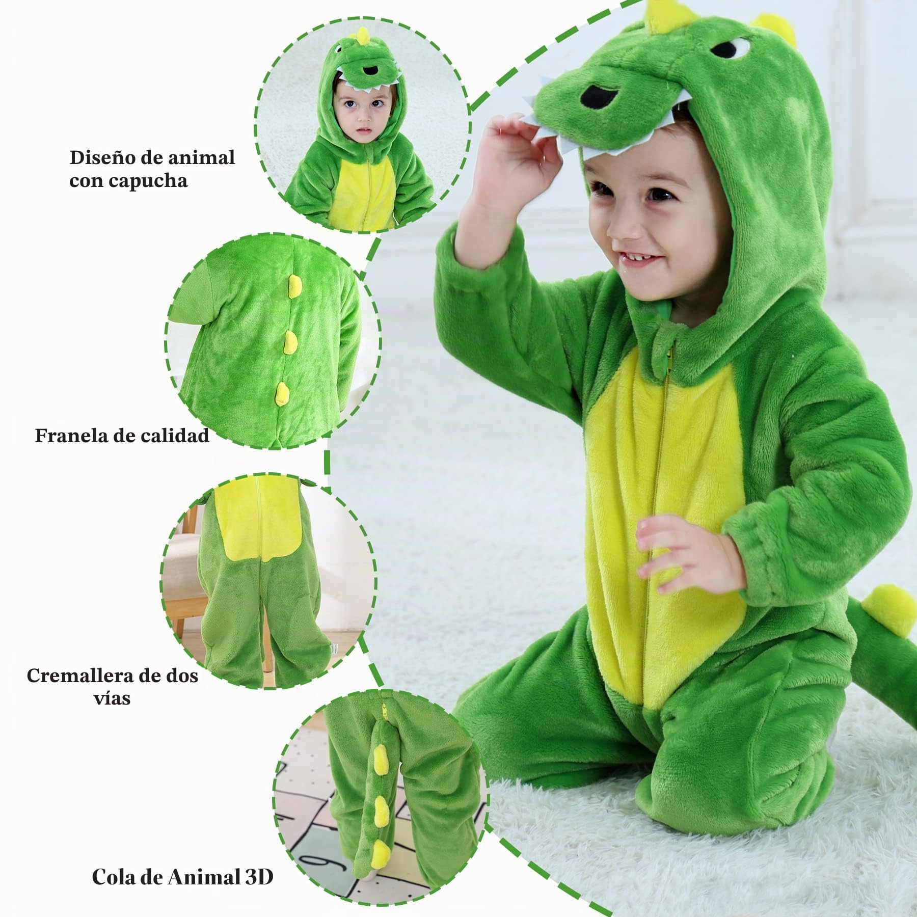 Mameluco de bebé para Halloween Monos de Franela de Animale Traje de Animales Ropa con Capucha Cálido Lindo Pijama