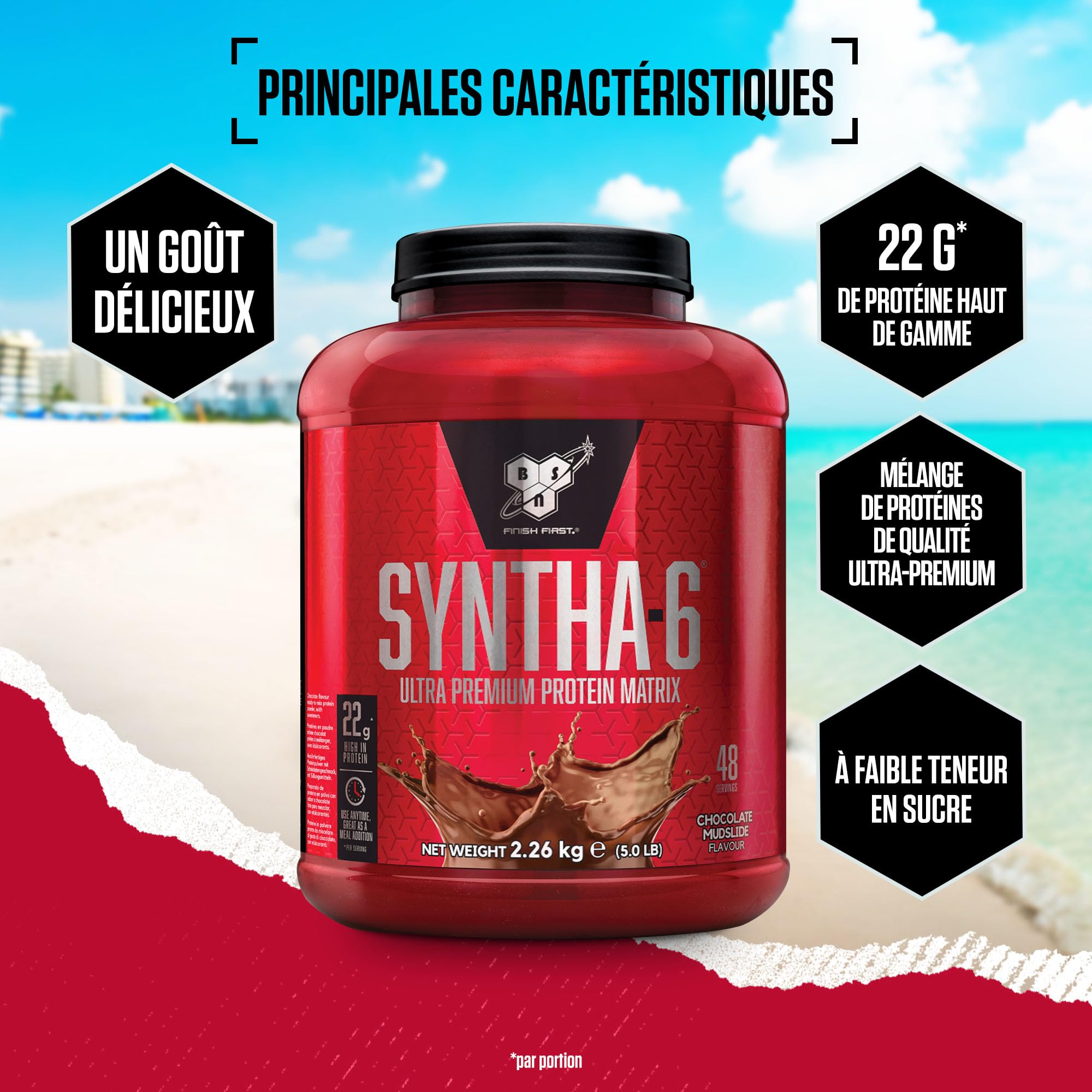 BSN Syntha 6, protéines en poudre de qualité supérieure pour la croissance et la réparation musculaire, faible teneur en sucre et haute teneur en protéines, goût Chocolat, 48 portions, 2,26 kg