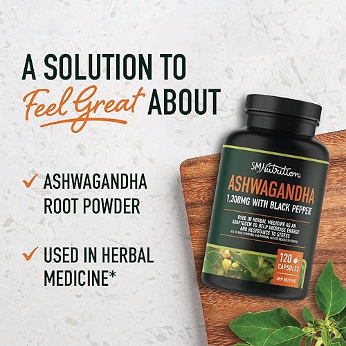 Miniatura 3 de Suplemento Ashwagandha de 1300 mg  Aumenta la energía y la resistencia al estrés  Adaptógeno de polvo de raíz de Ashwagandha con pimienta negra