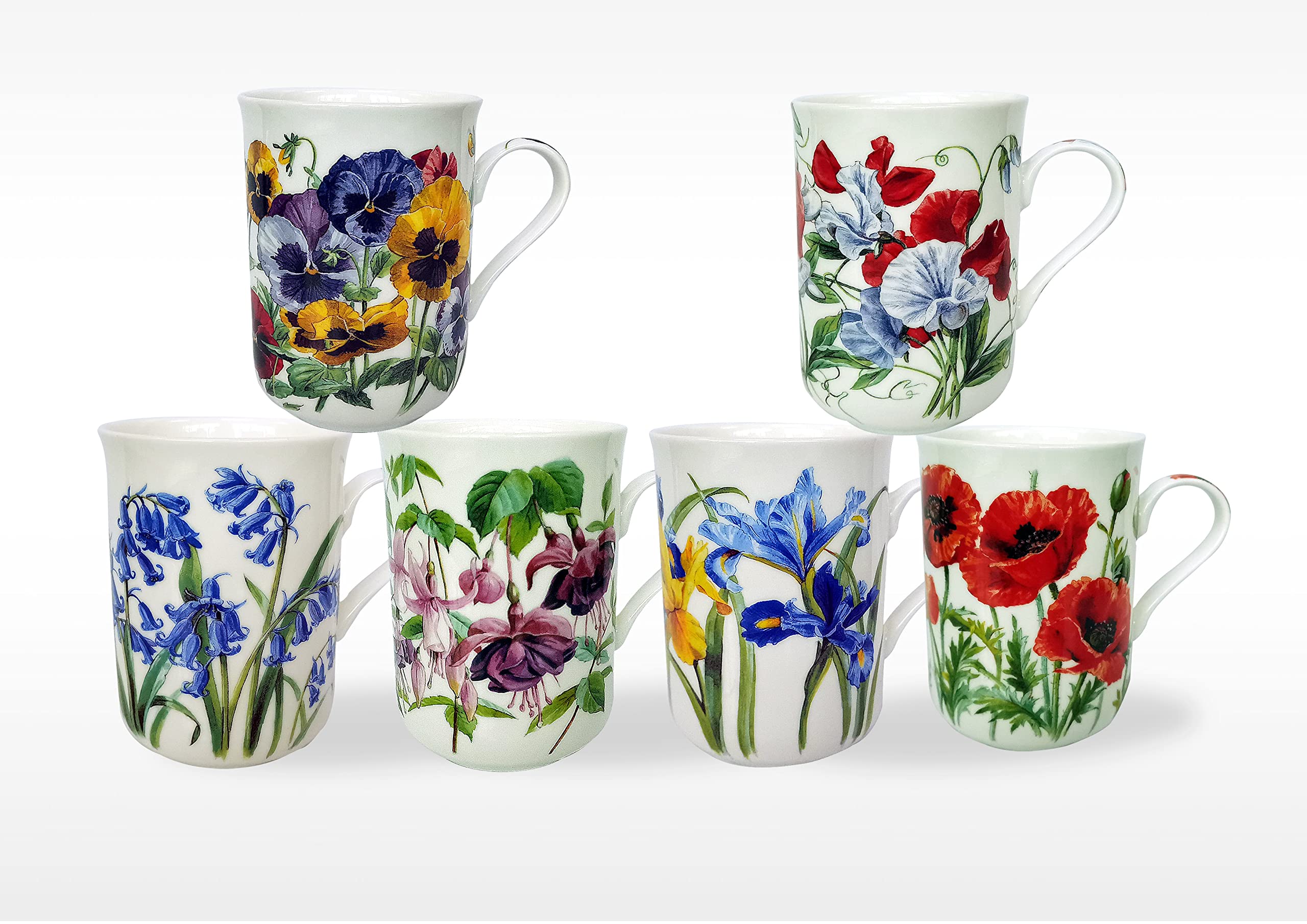 heritage Set of 6 Chelsea Floral Mugs Curved Design Free UK DELIVERY