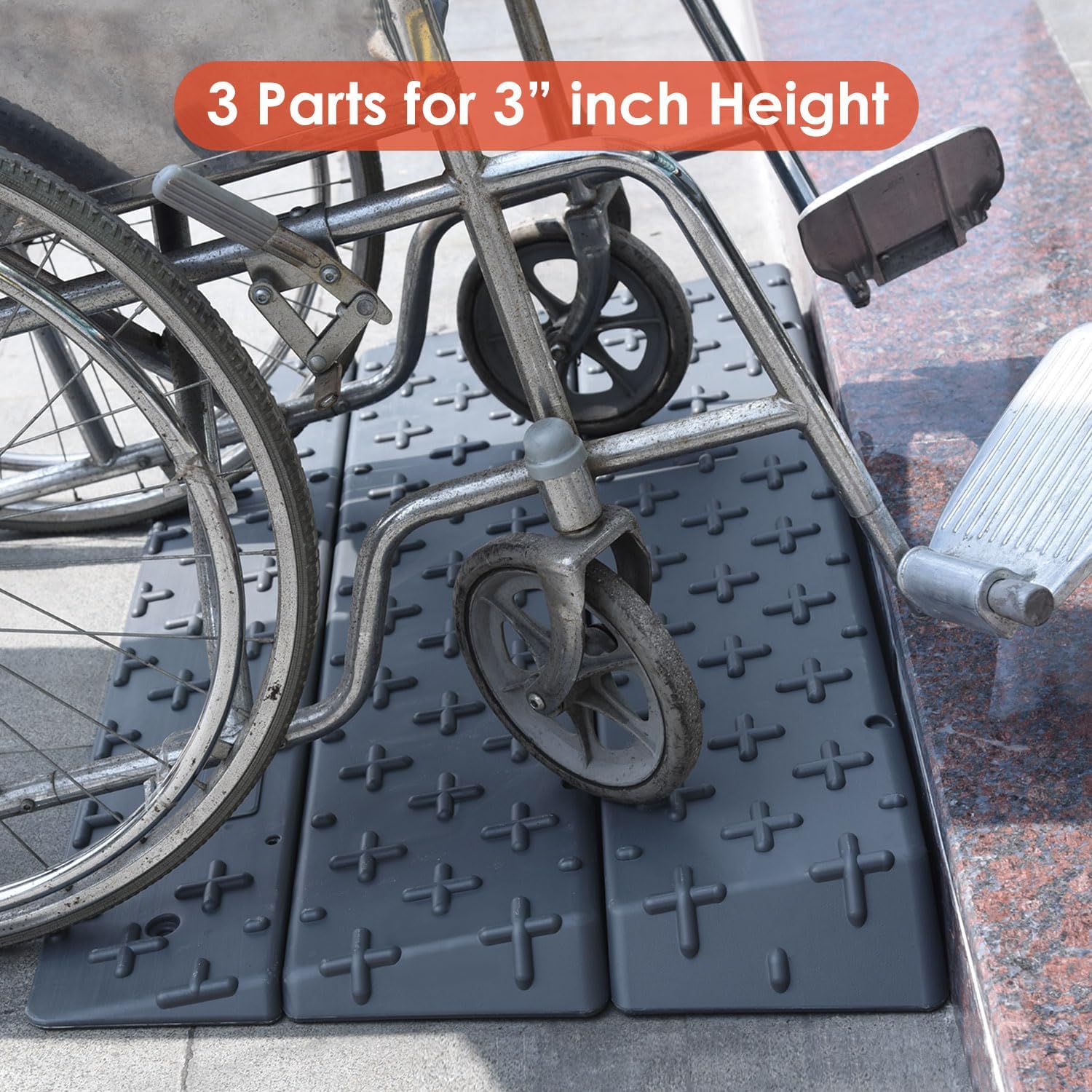 1", 2", 3", 4" inch Rise Assemble Threshold Ramp, 4-Piece Design Durable HDPE Extensible Doorway Ramps, Detachable Portable Wheelchair Ramps (1"-4" Assemble Ramp)