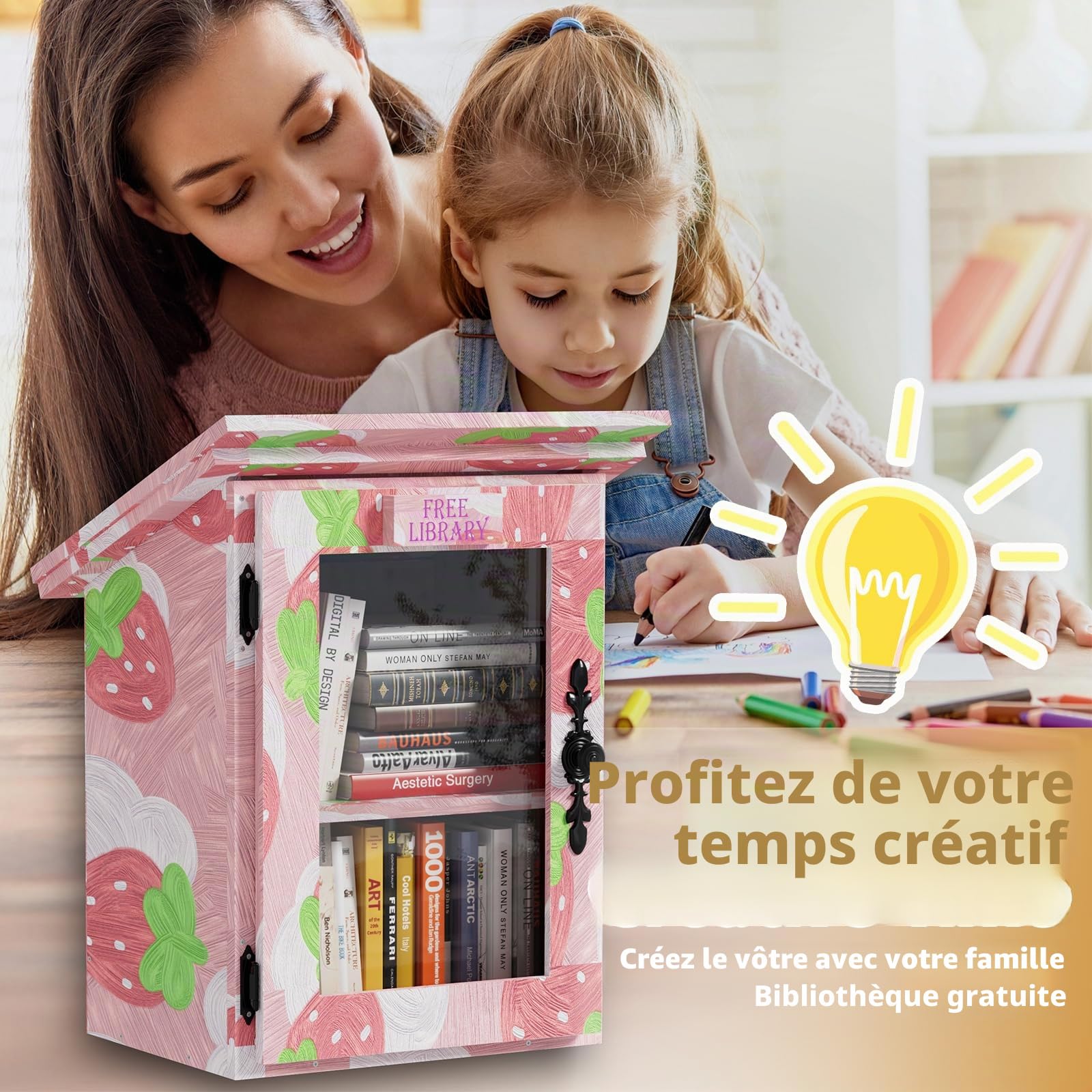 MSFE Bibliothèque Rangement Bois, Little Free Étagère à Livres en Forme de Maison, Double Petite Boîte à Bibliothèque étanche d'extérieur avec étagère, Kit de Bricolage pour Partager des Livres