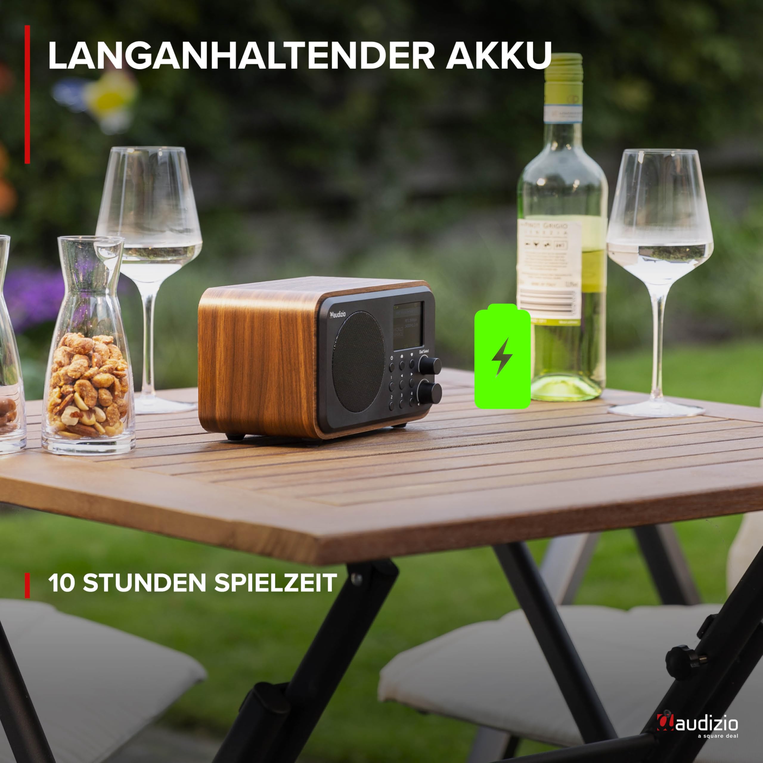 Audizio Vicenza Internetradio DAB Radio mit Bluetooth 5.1 mit Fernbedienung, WLAN, 10 Std. Akku, Line-Out, Küchenradio, FM/UKW, USB-C Ladekabel - DAB Plus Radio in Braun