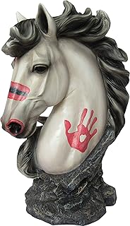 DWK Grey Mustang Horse Bust Figurine | Indian Horse Decor Horse Bust | Horse Sculptures and Statues | Western Decor Office...