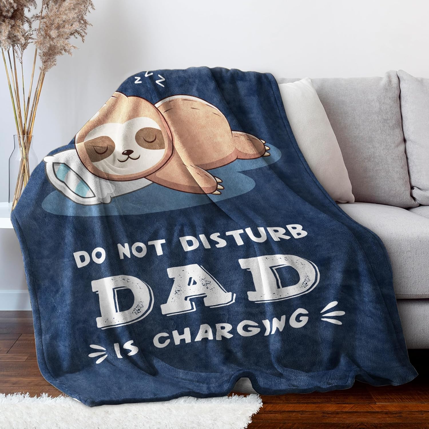 Funny Gifts for Dad, Dad is Charging Sloth Blanket, Dads Birthday Gift from Daughter Son, Dads Gifts for Christmas Fathers Day Christmas, Soft Sloth Throws Blanket for Father 60" x 80" - Image 3