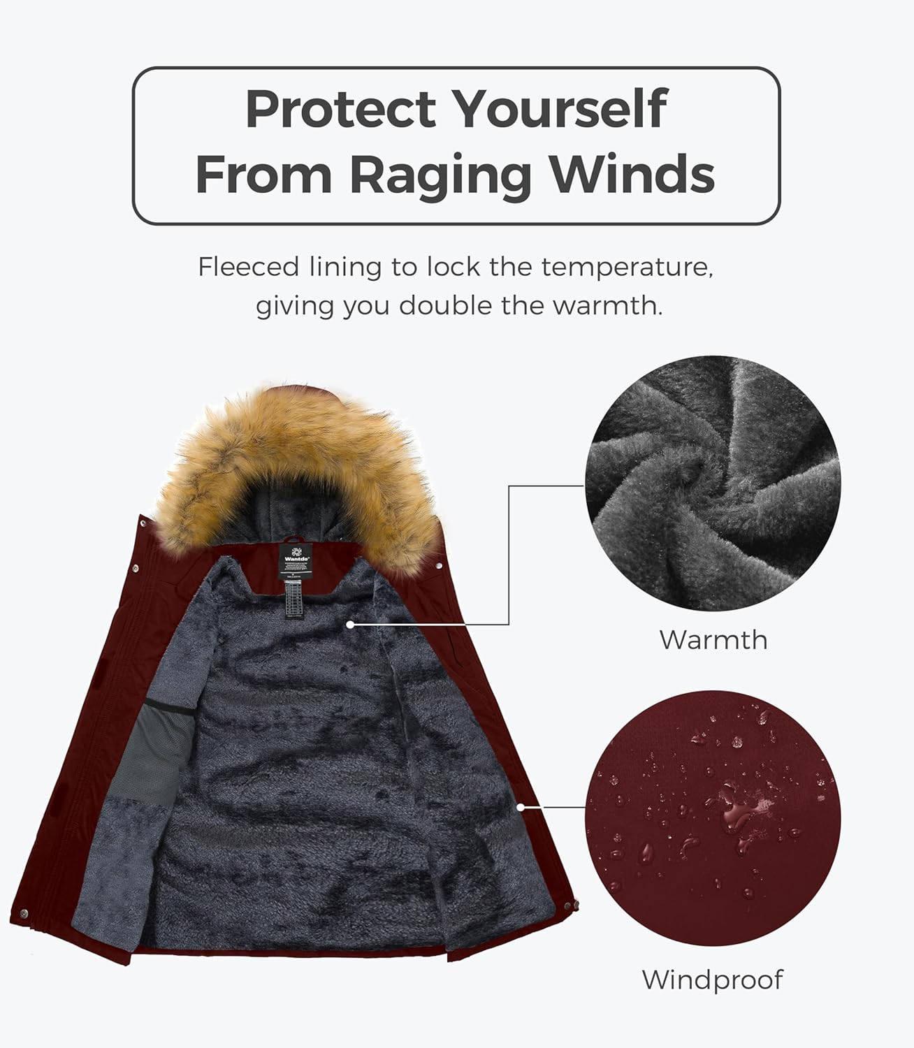 wantdo Women's Waterproof Ski Jacket Hooded Winter Snow Coat Mountain Snowboarding Jackets Insulated Fleece Parka - Image 4