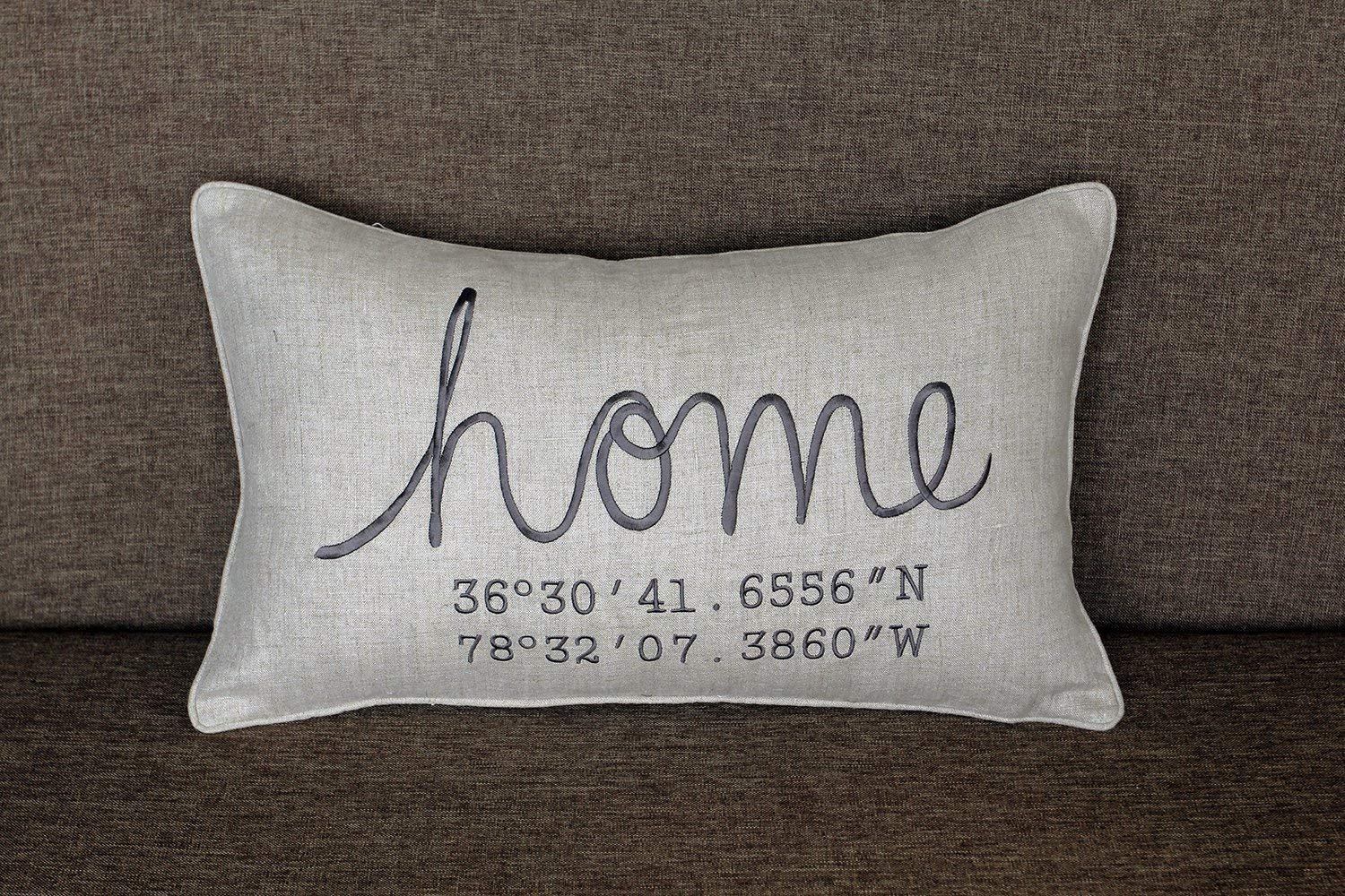 DecorHouzz Embroidered Personalized Coordinates Pillow/Pillowcase - Address, Latitude Longitude, Housewarming, Realtor, Moving Away Gift