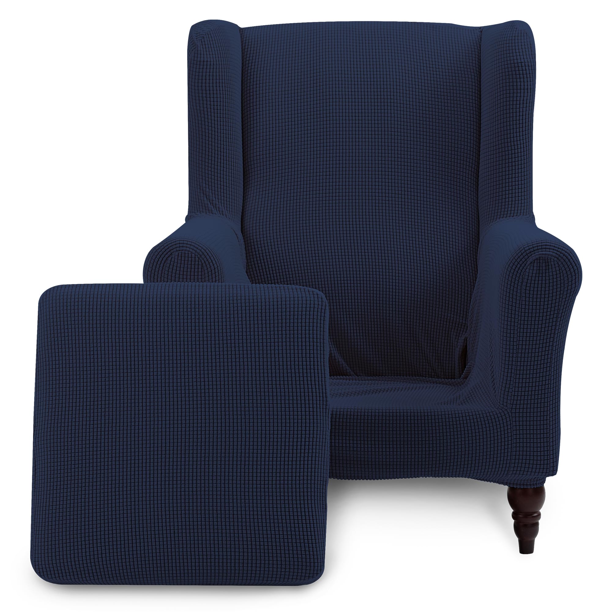 TIANSHU Funda Sillón Orejero Elástica Funda Butaca Orejera Tejido Jacquard de Licra Funda de Sillón Lavables Adecuado para Sala de Estar Dormitorio Hotel(Tipo A, Azul Oscuro)