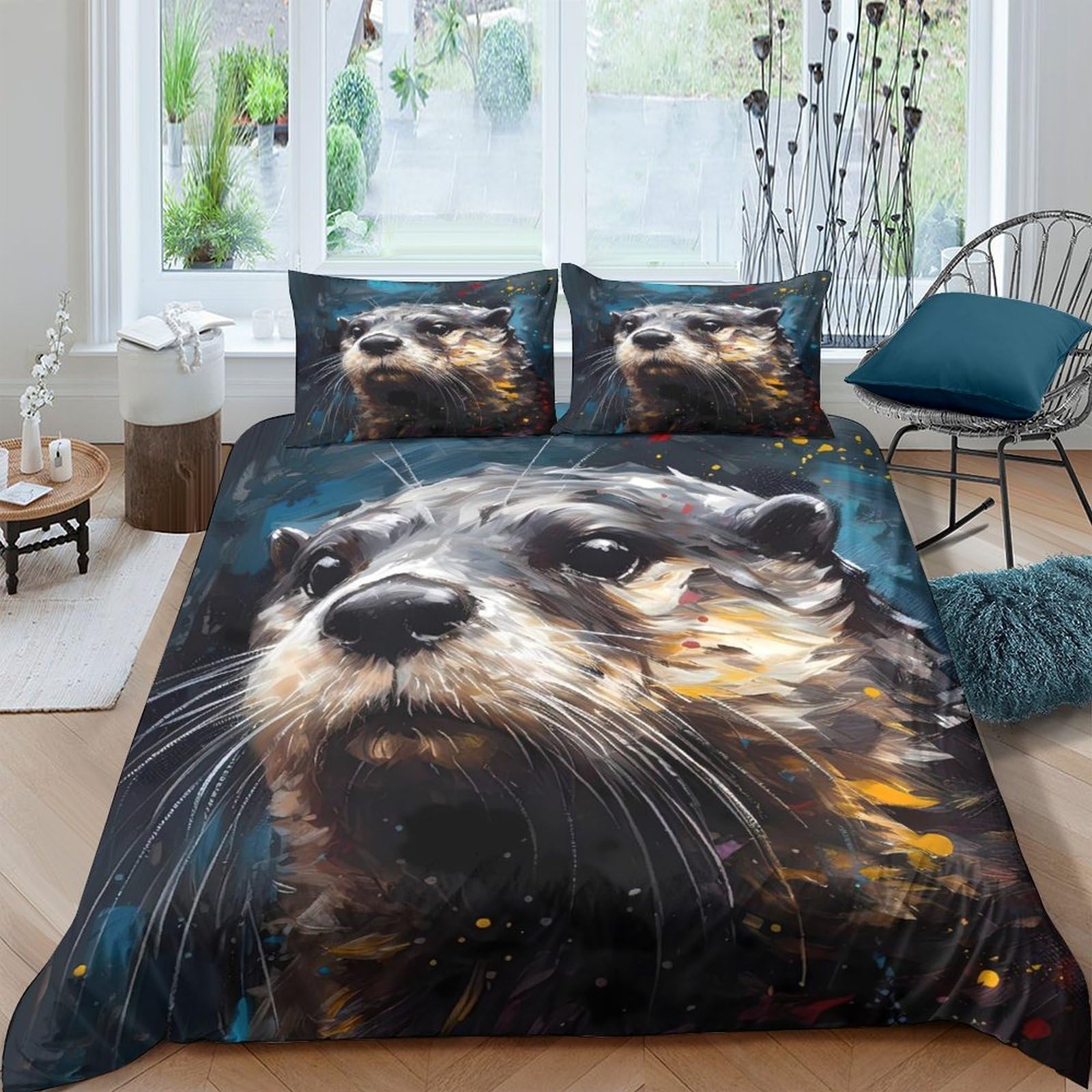 Ctjqhvkz Style-7 3D Printed Otter Portrait Fitted Sheet Microfiber Artistic Wildlife Bed Cover For Bedroom Decor Machine Washable Single（135X200cm）