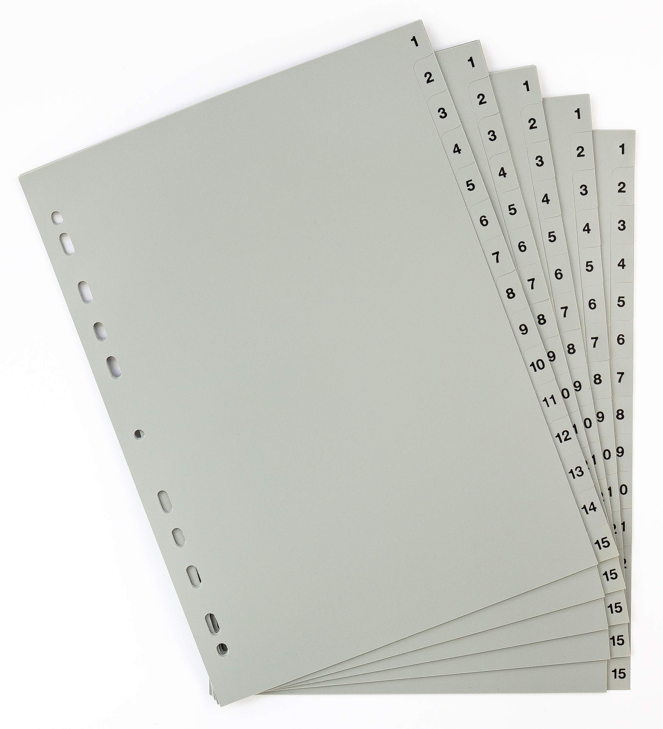 Lot De 5 Intercalaires A4 Chiffres 1-20 En Polypropylène Gris – Onglets Numérotés En Relief + Page De Garde Pratique Pour Classement Propre Et Durable