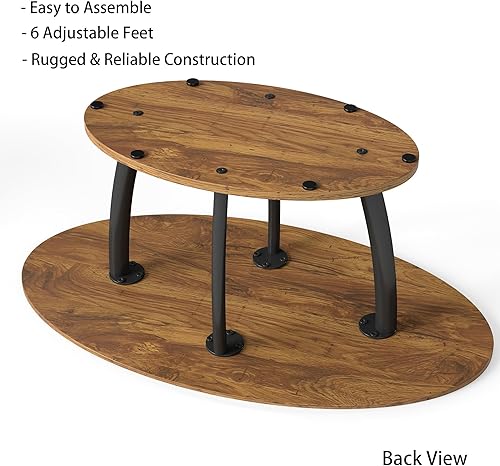 Miniatura 6 de Manora Mesa de centro ovalada pequeña rústica para sala de estar, mesa central de madera estrecha con estante, mesa de centro de estilo retro con