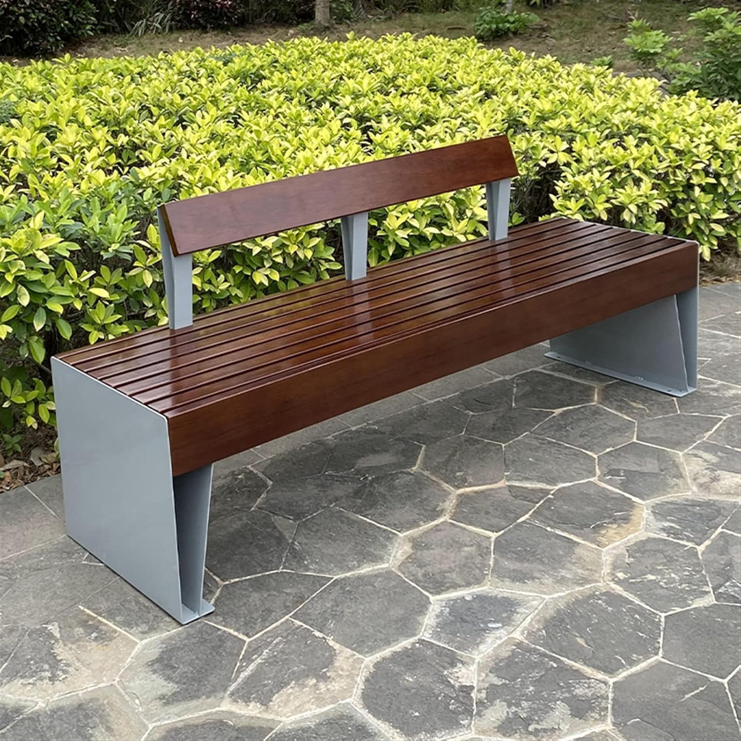 Garden Bench Park Bench Fashion Outdoor Leisure Bench with Backrest Rust-Proof Iron Frame Wooden Slatted Back Rest and Seat 70.8 Inch Outdoor Leisure Furniture Outdoor Bench