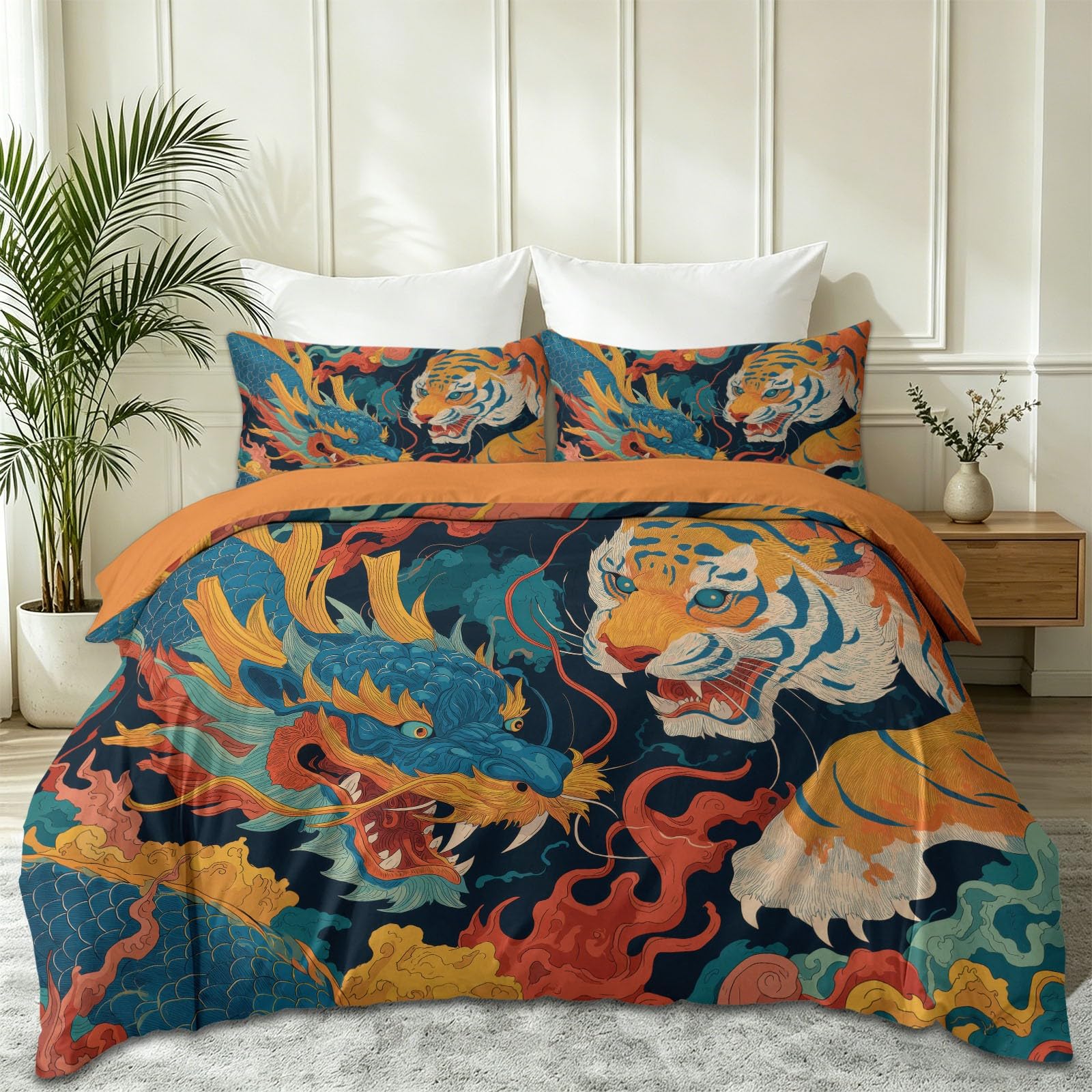 Parure de lit tigre 140x200 en microfibre orange pour décorer une chambre d'adolescent