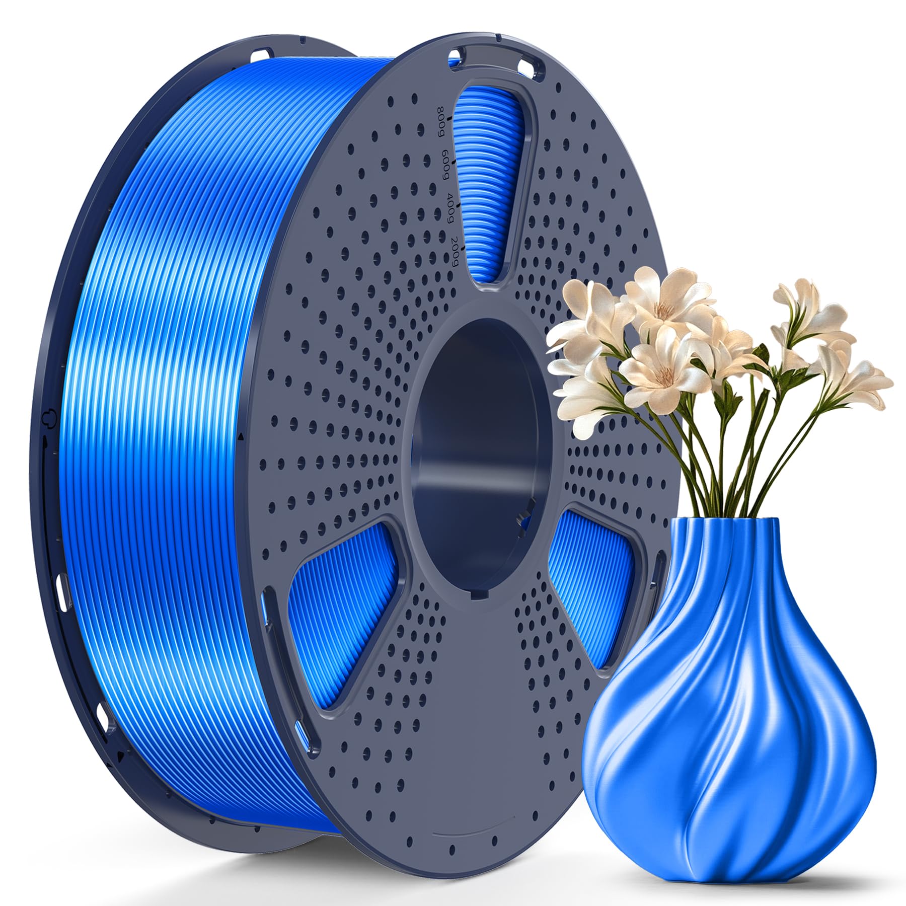 SUNLU Filamento PLA Plus Seta Lucida 1.75mm per Stampante 3D, Silk PLA+ Filamento con Finitura Liscia e Setosa, Buona Resa Colore, Precisione Dimensionale +/- 0,02 mm, 1kg (2,2lb) Bobina, Silk Blu
