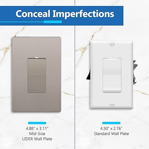 Miniatura 76 de LIDER - Cubierta decorativa de interruptor doble con acabado mate, placa de pared sin tornillos, tamaño mediano, 2 bandas, 4.88 x 4.92 pulgadas
