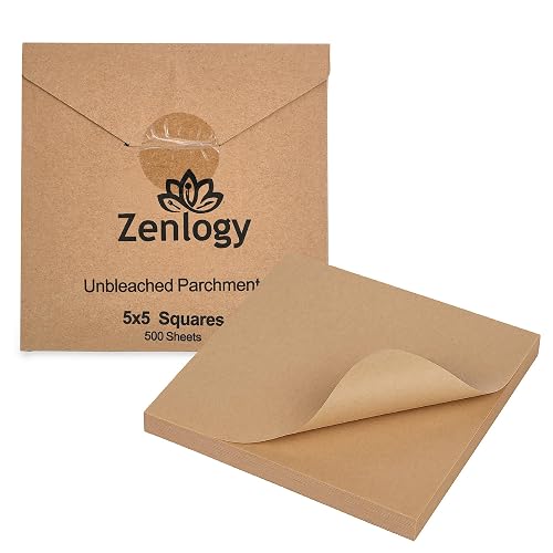Zenlogy 5x5 Parchment Paper Squares, 500 Sheets, Unbleached, Pre-Cut