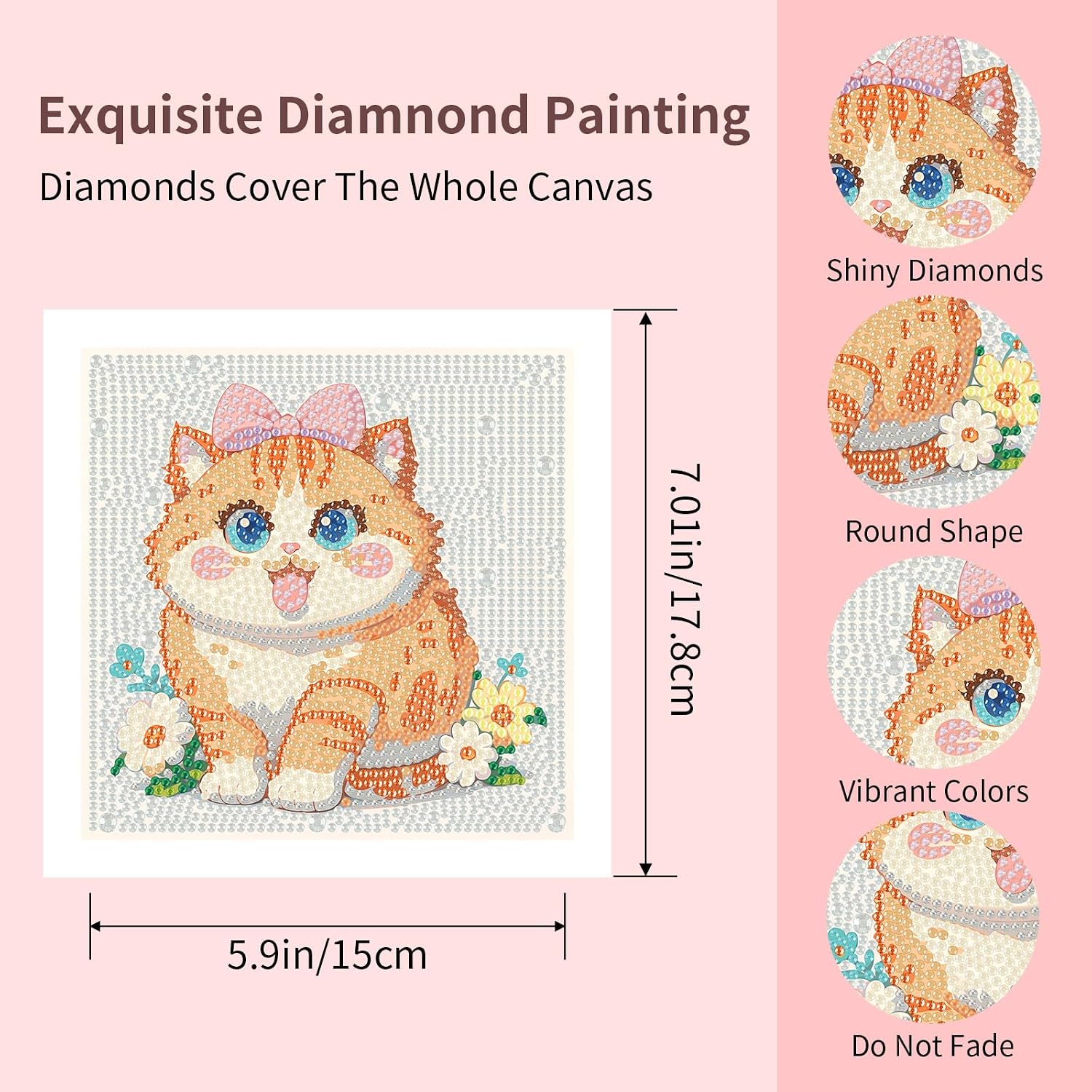 FlyingMage 5D Diamond Art Kits for Adults, Kawaii DIY Painting Art for Women, 4 Pack Cute Diamond Arts and Crafts Sets, Diamond Art Mosaic Kits,Big Gem Full Drill Diamond Dots, Cat image 2