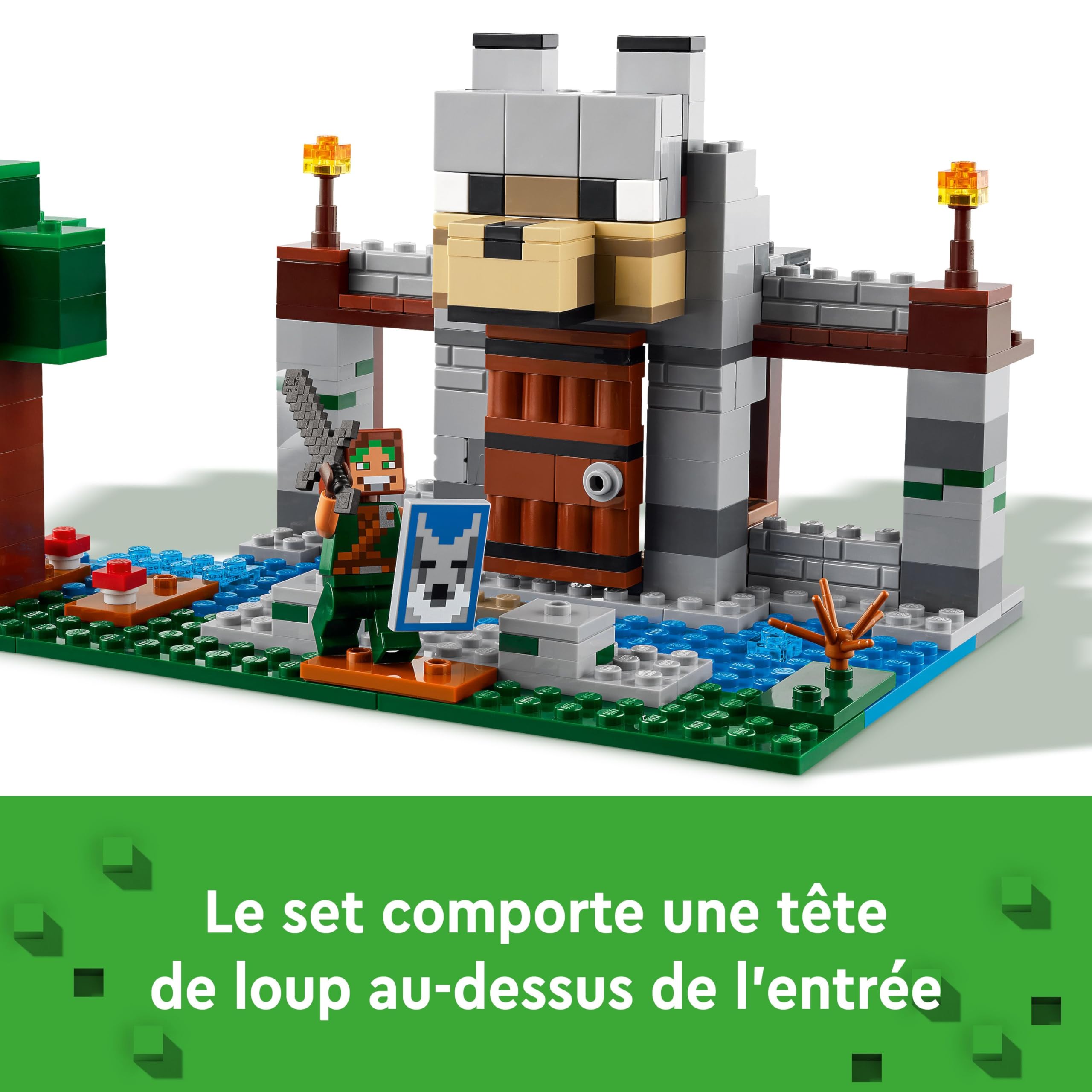 LEGO Minecraft La Forteresse du Loup - Jouet Château avec Personnage, 2 Figurines de Squelettes & 2 Loups - Accessoires Dont Une Table de Fabrication - Cadeau pour Gamer, Garçon ou Fille 8 Ans 21261