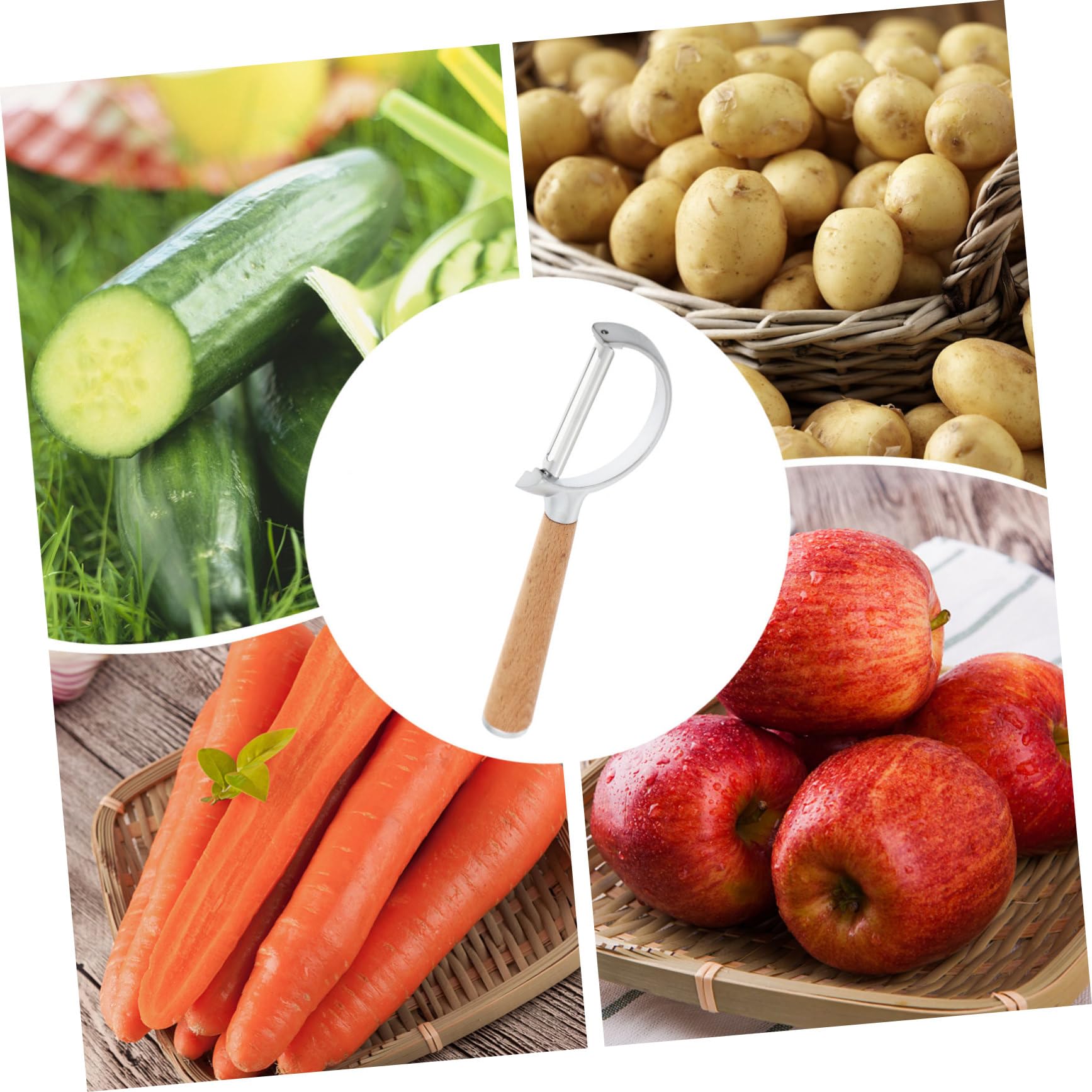 3piezas Pelador De Frutas y Verduras De Mango De Madera Pelador De Patatas Zanahorias y Pepinos Herramienta De Cocina Ergonómica y Práctica Para Uso Doméstico y Profesional