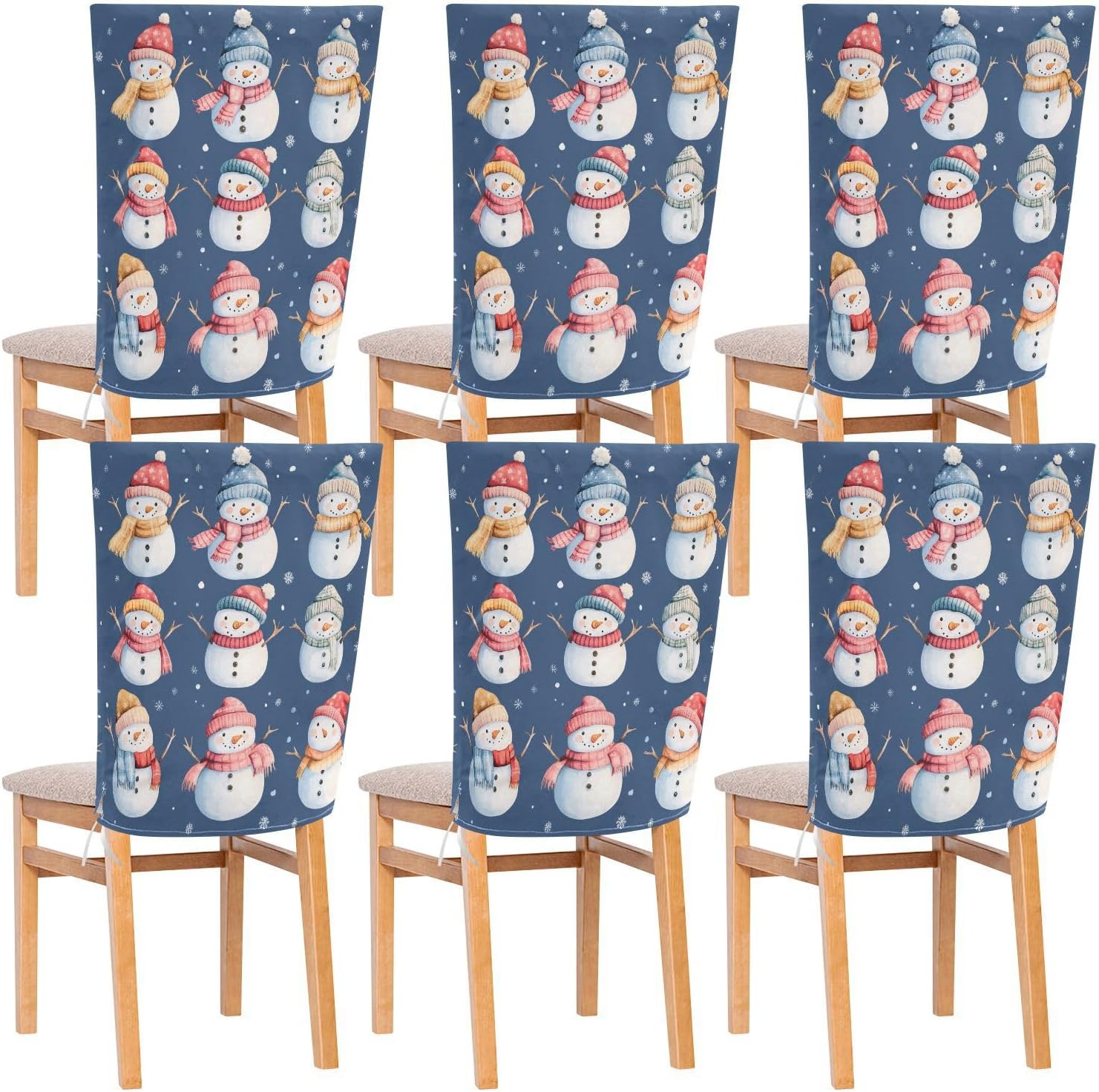 MNSRUU Christmas Chair Back Cover for Dining Room,Snowman Chair Slipcovers Set of 6,Snowman Chair Cover for Kitchen Hotel Holiday Party Decor,364