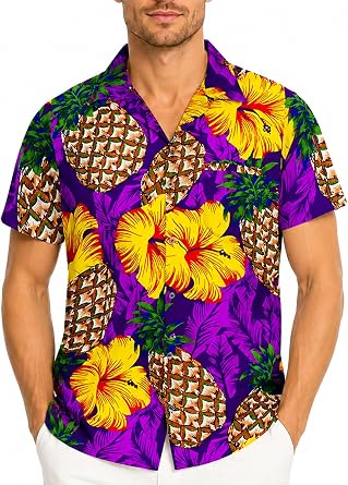 King Kameha Men's Pineapple_Hibiscus_Mix Shirt