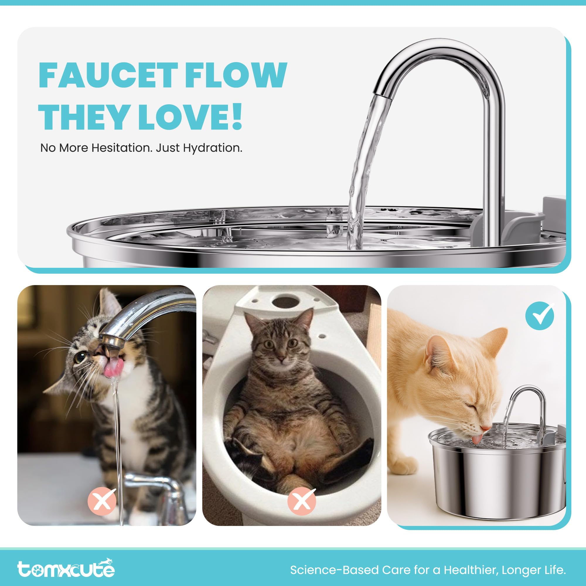 TOMXCUTE 4,0 L Ciotola per gatti in acciaio inox, per cani e gatti, design a collo di cigno, lavabile in lavastoviglie, con 1 spugna e 3 filtri al carbone