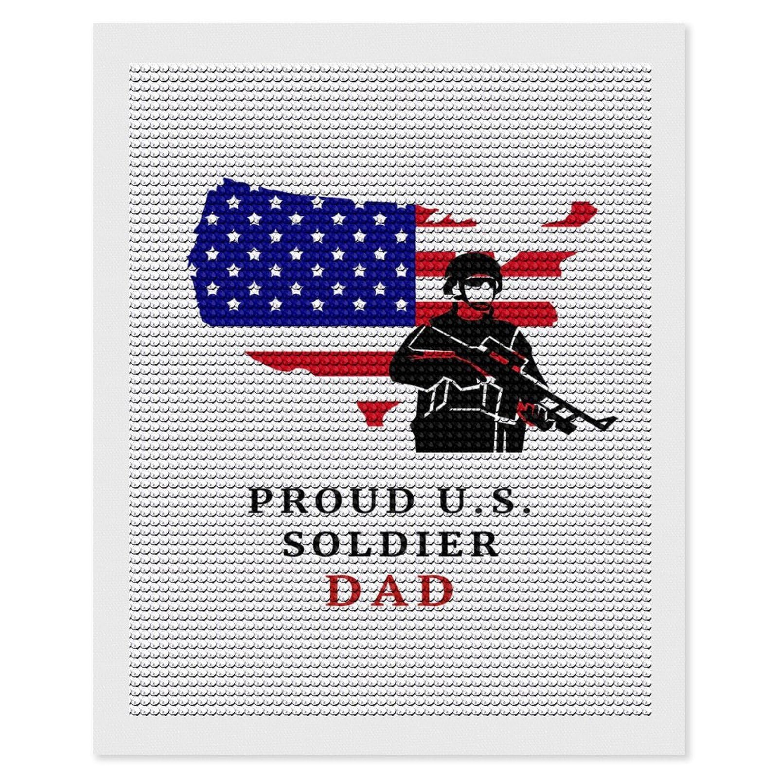 Junmoney Proud US Soldier Father Diamond Art Canvas 16"x20", for Creative Relaxation, Simple to Start, Aesthetic Room Decor, Holiday Gift Idea
