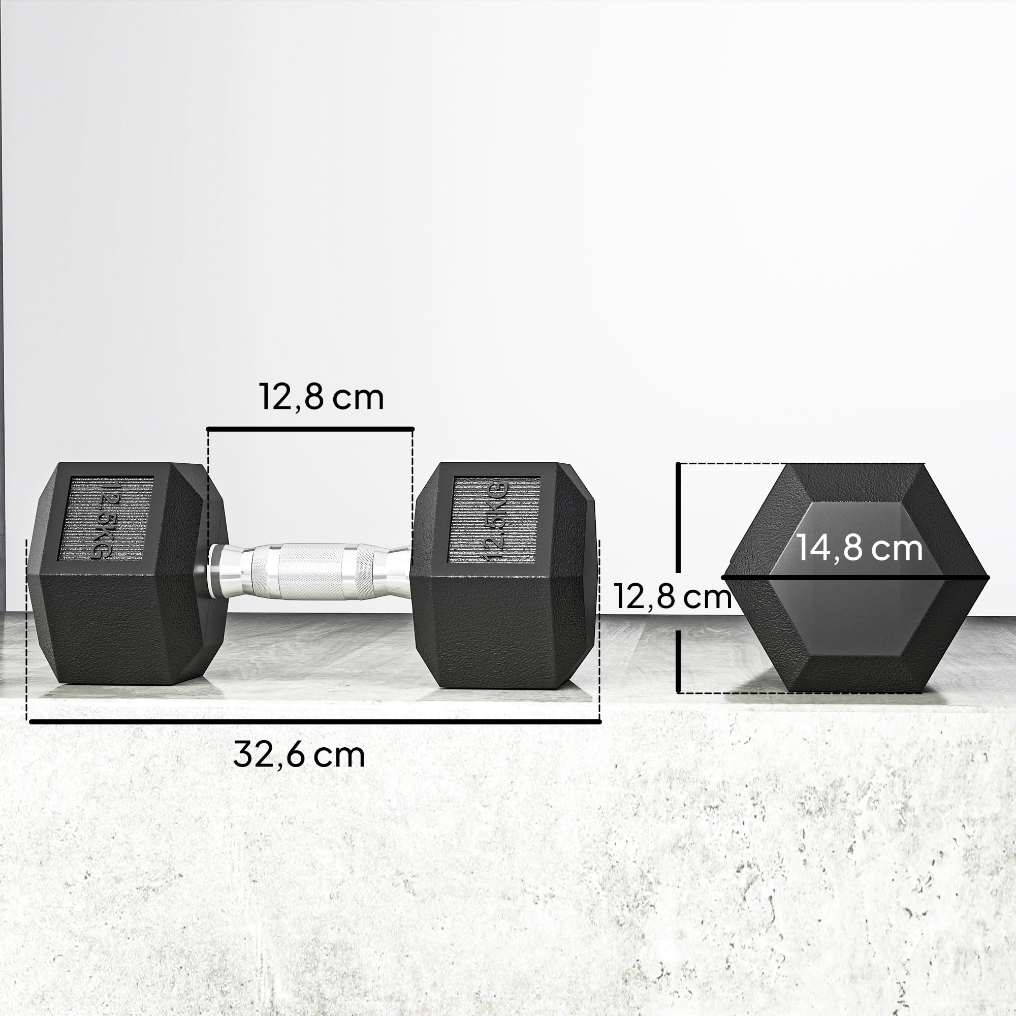 HOMCOM Hexagon Hanteln, 2er Set Hanteln mit gerändeltem Griff, Kurzhantelset aus Gusseisen, 4/5/6/8/10/12,5/15/17,5/20 Kg, Kurzhanteln für Männer Frauen, Zuhause, Fitnessstudio, Krafttraining