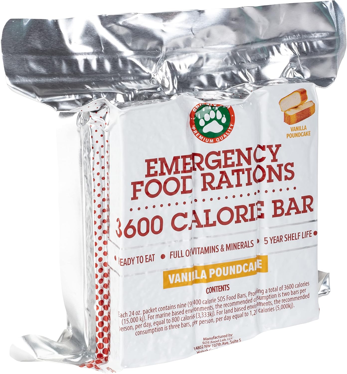 Grizzly Gear Emergency Food Rations- 3600 Calorie Vanilla Bars (2 Pack) - 6 Day, 144 Hour Supply For Disaster, Hurricane, Flood Preparedness - Less Sugar, More Nutrients - 5 Year Shelf Life