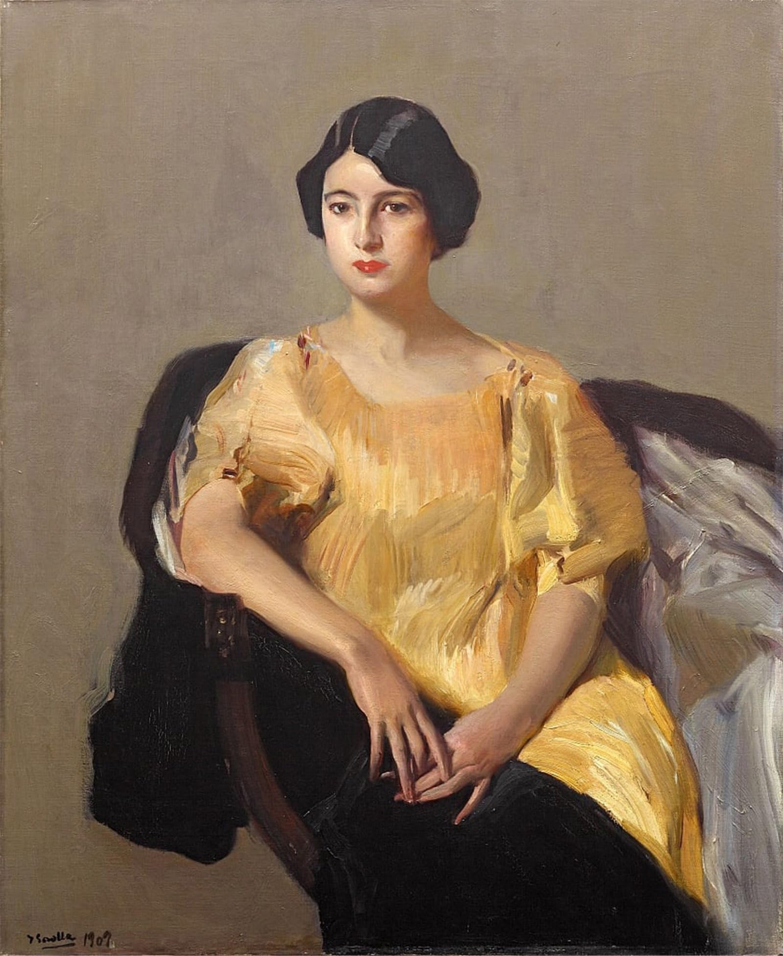 SERENDIPITP Aesthetic Poster Photo Wall Print Retro Picture Elena in a Yellow Robe by Joaquín Sorolla Modern Wall Artwork for Home Decor 60x90cm
