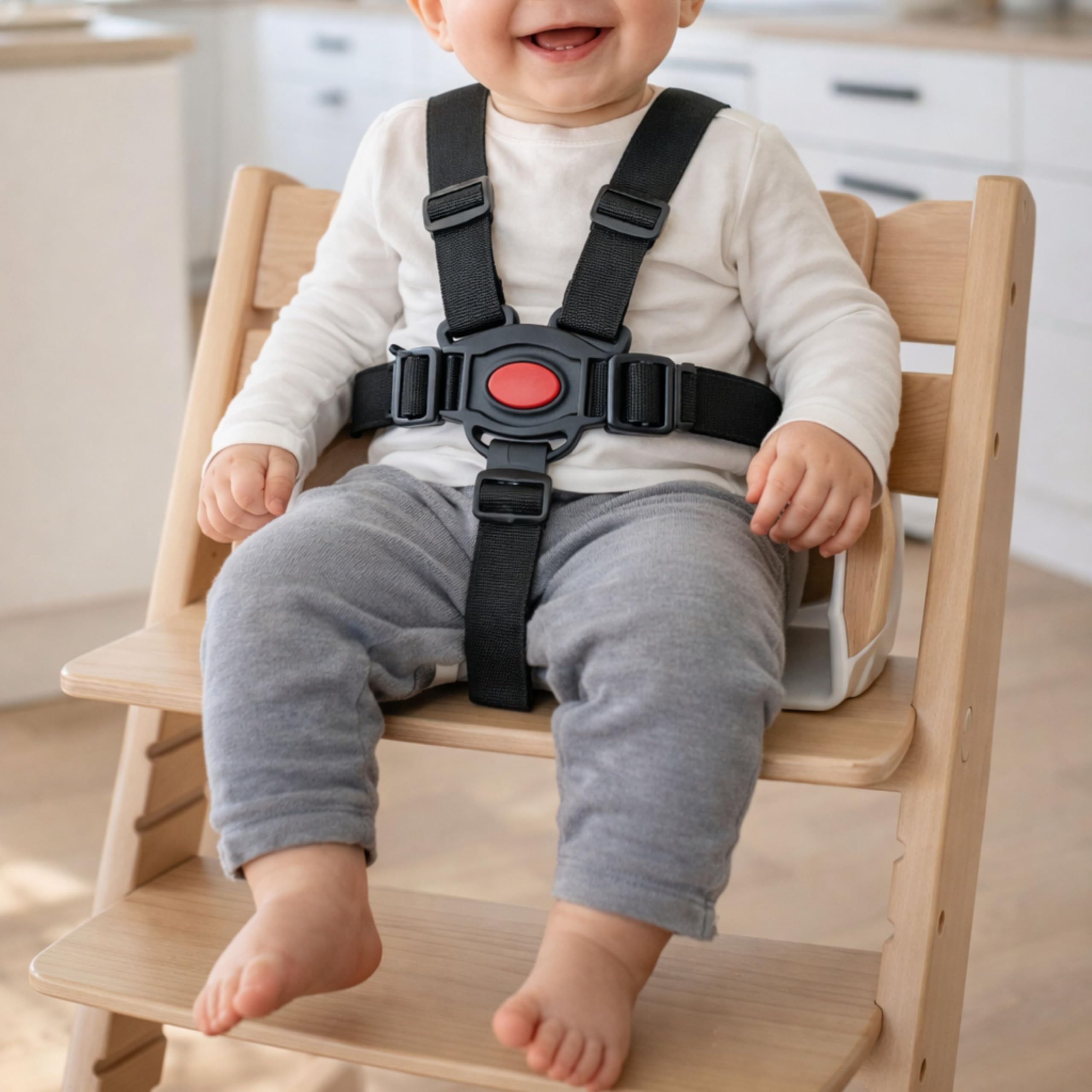 Chaise haute système de harnais 5 points, 1 Set, compatible avec Hauck, Stokke Tripp Trapp, Roba, uvm., en Noir, ceinture avec clip de poitrine, ceinture de chaise haute système 5 points
