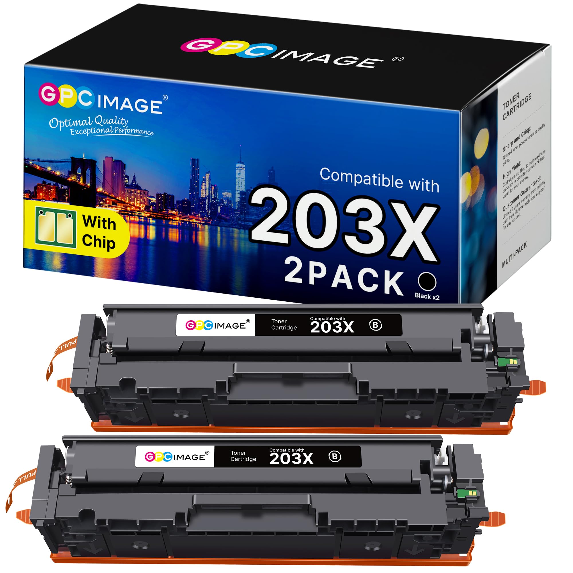 GPC Image 203X Nero Cartucce di Toner Compatibile per HP 203X 203A CF540X CF540A per toner HP Color Laserjet Pro MFP M281fdw M281fdn M281cdw M280nw M254dw M254nw M254dn (Nero, 2-Pack)