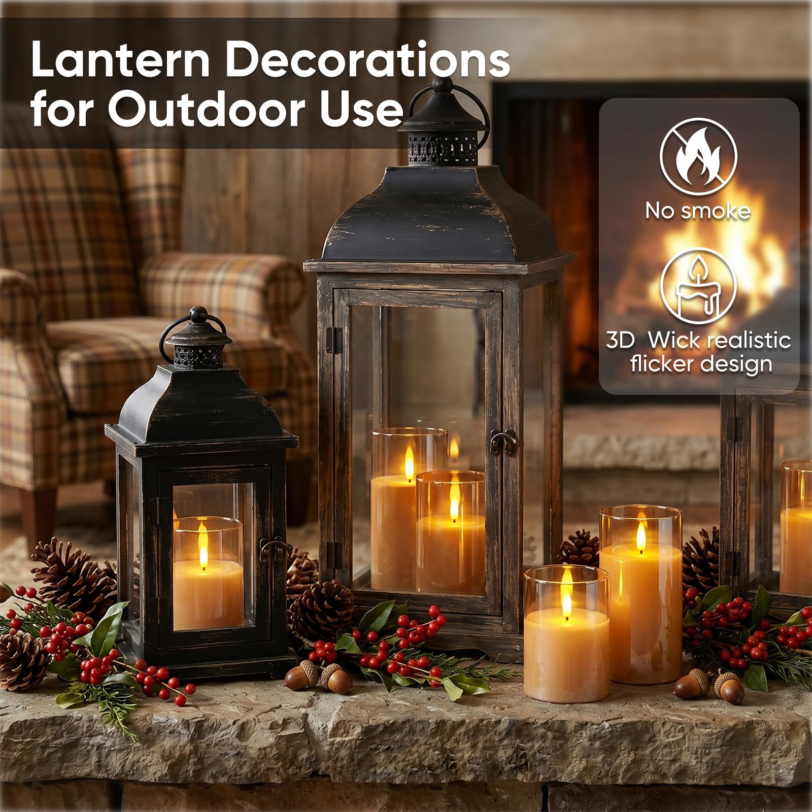 5plots Set di 3 candele a LED senza fiamma, con timer a distanza, in vera cera, luce tremolante calda per interni, Halloween, decorazioni natalizie, diametro 3 x altezza 12,7 cm, 15,2 cm