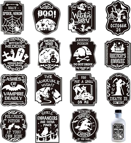 120 etiquetas adhesivas para botellas de Halloween, poción de bruja, boticario, botella de vino para suministros de decoración de fiesta de Halloween
