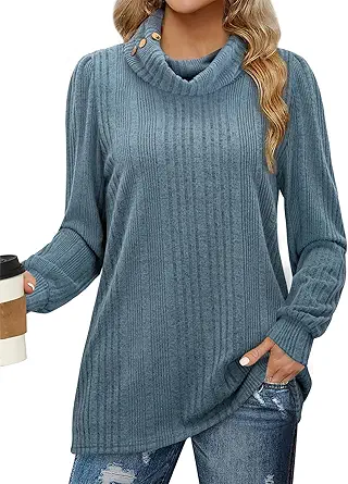 Bulotus Plus Size Tunic Tops for Women, Tunic Sweaters to Wear with Leggings Trendy Turtleneck Sweater Fall Clothes Fashion 2024 Long Sleeve Winter Plus Size Sweater Pullover Dressy Casual, Blue, XXL