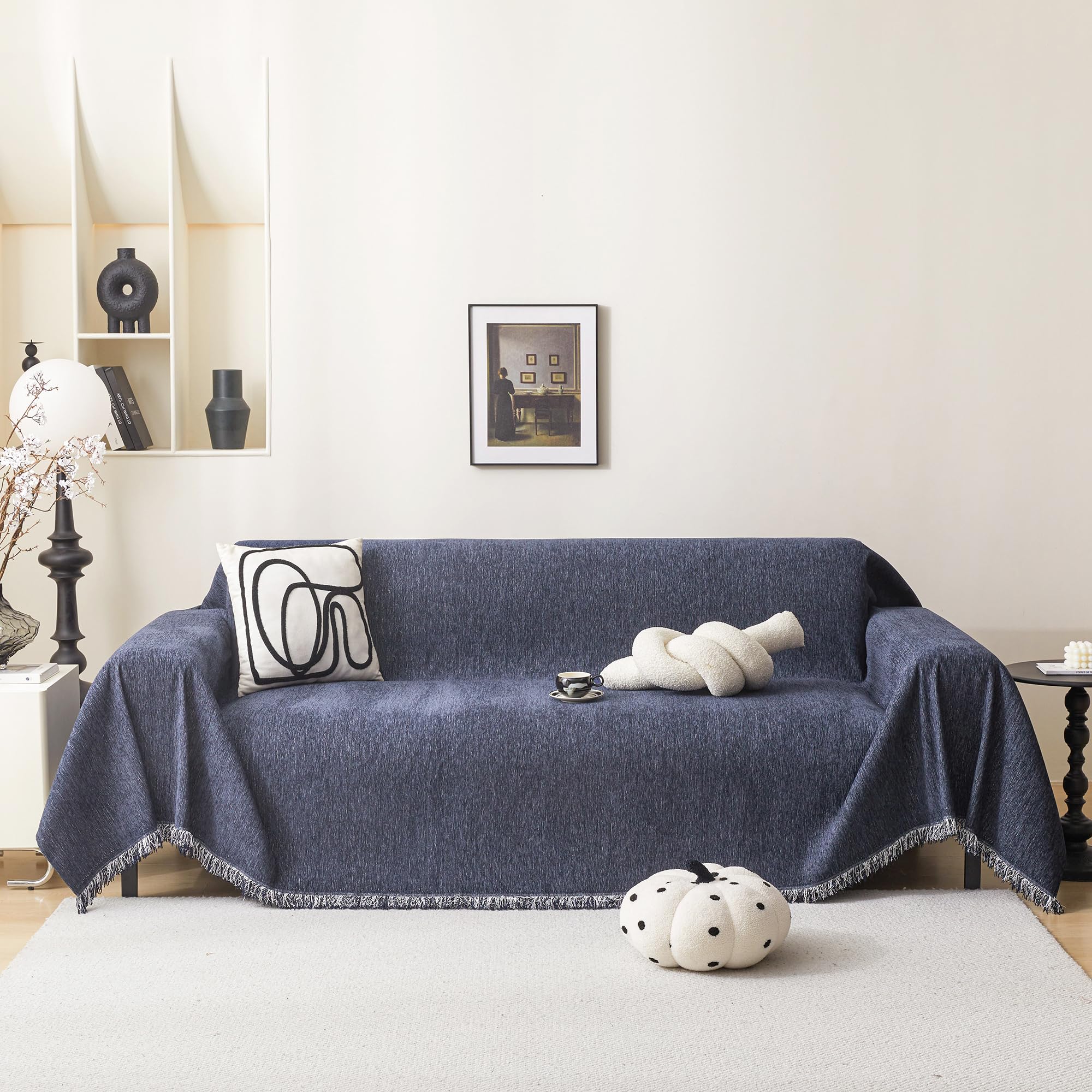 MEETSKY Couch Cover 91 Inch Large Couch Covers for 3 Cushion Couch with Tassel Edge, Modern Couch Cover for Dogs Washable Sofa Slipcover for Cats