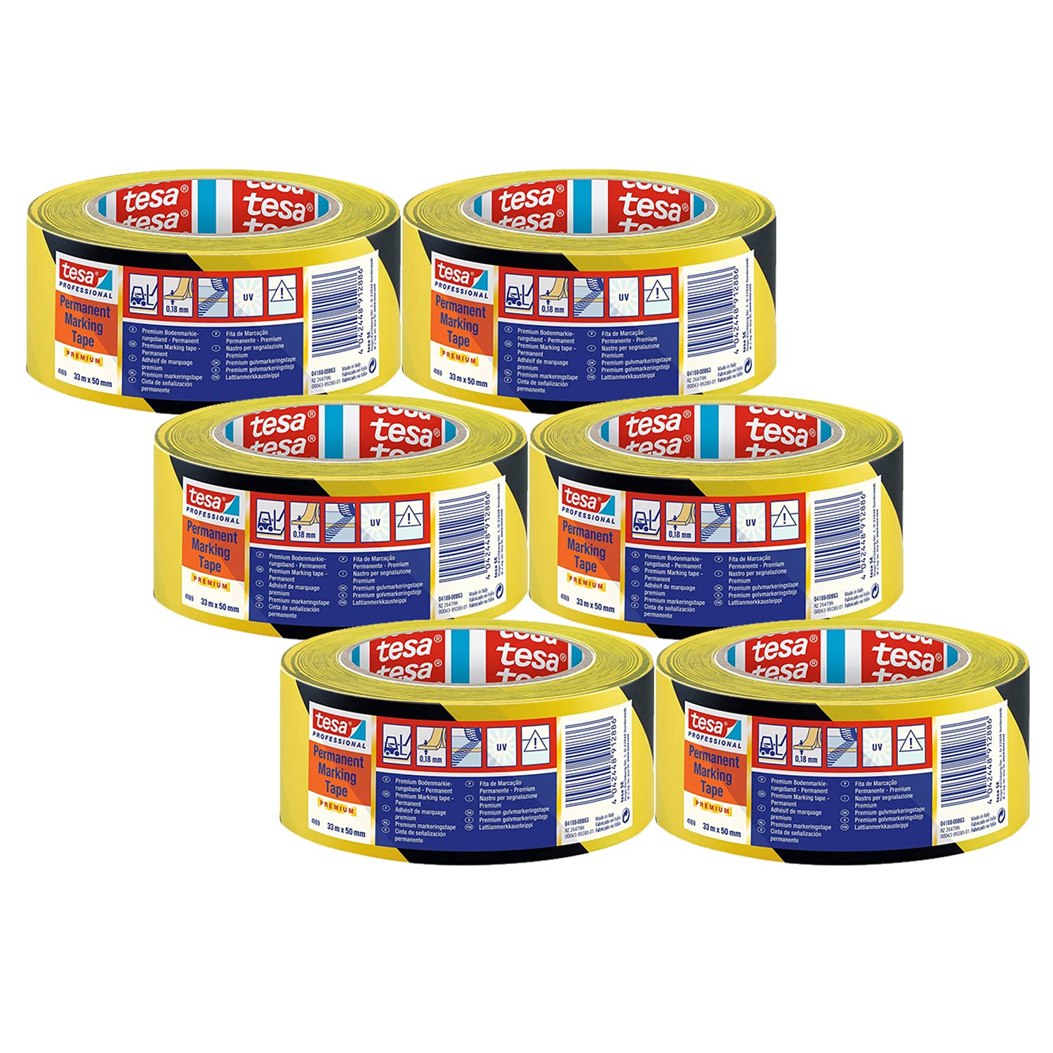 Tesa Professional 4169 - Ruban de Marquage Permanent - 6 Rouleaux - Jaune