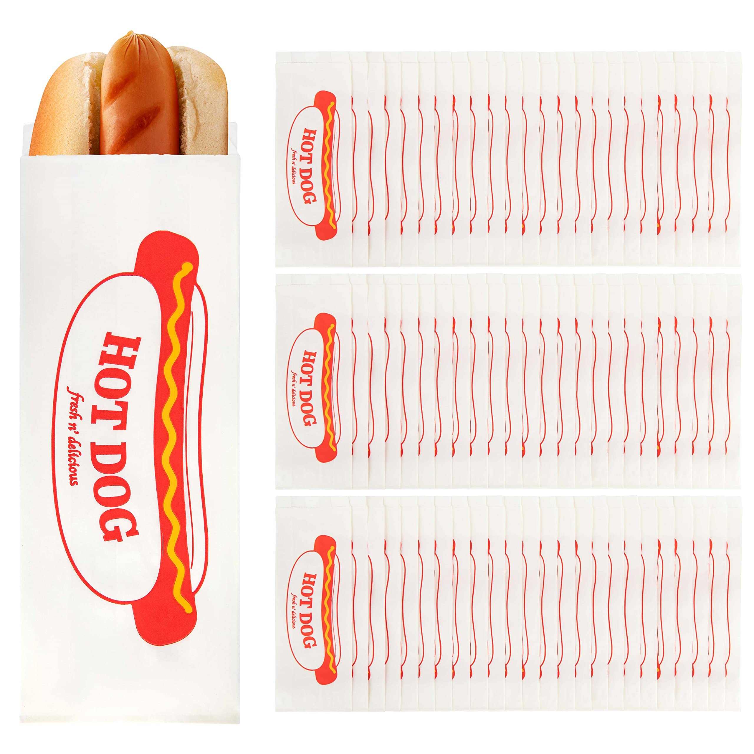 Stock Your Home Paper Hot Dog Bags (100 Pack) - Microwavable Paper Hot Dog Sleeves - Concession Stand Hot Dog Wrappers - Leak Resistant Hot Dog Bags for Food Stands, Food Trucks, Take Out, Delivery -