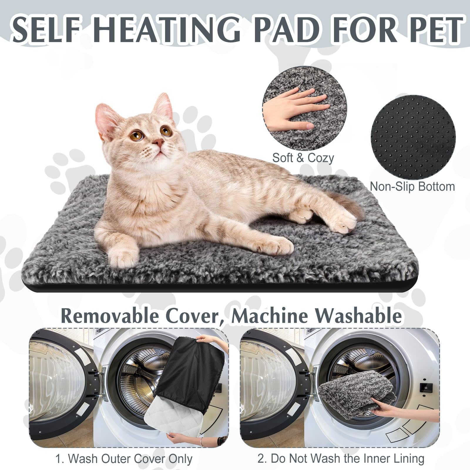 Photect Drydiet 4 Pack Self Warming Cat Bed Self Heating Dog Cat Pad Extra Warm Thermal Washable Pet Kennel Pad Crate Bed Mat Removable Cover Non Slip for Indoor Outdoor Pets (16 x 20 Inch,Gray) - Image 3