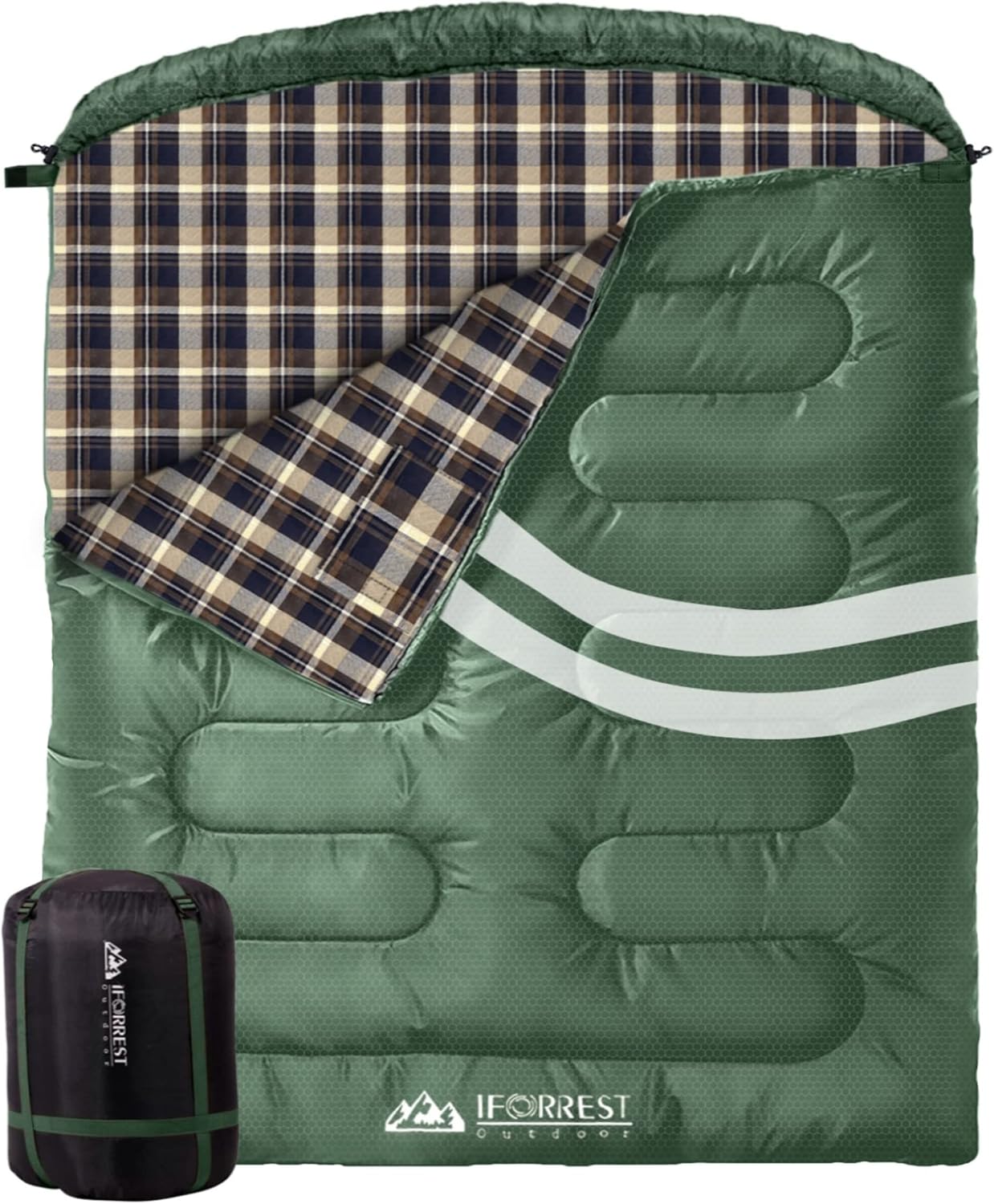 IFORREST Flannel Double Sleeping Bag for Adults 2 Person 10°F Cold
