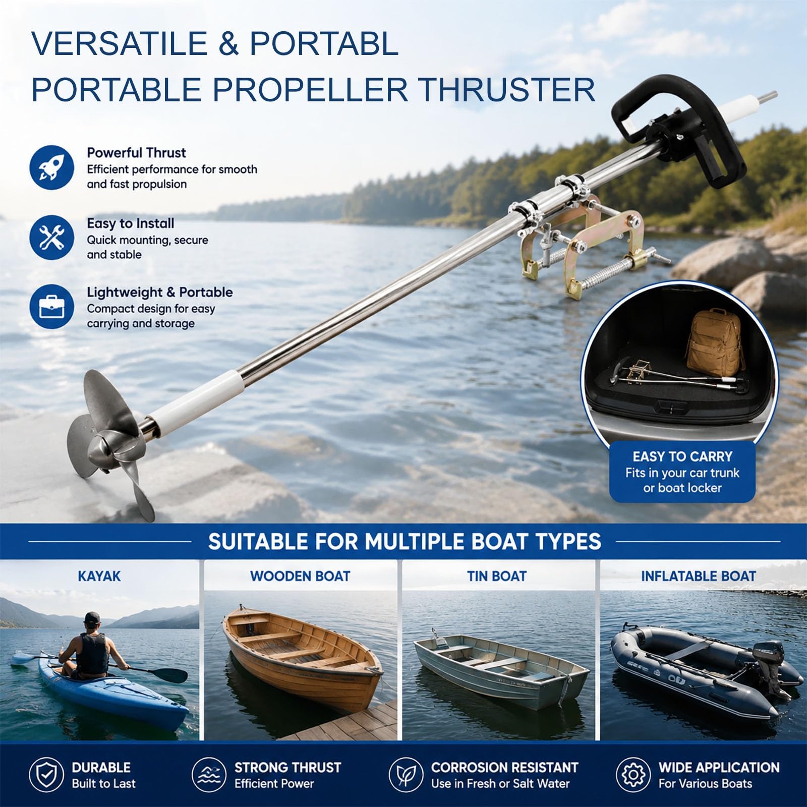 Motor Fueraborda Hélice para Embarcaciones Accionada por Taladro Eléctrico | Hélice Manual Ligera para Canoas con Soporte, para Kayak Canoa balsa Tubo Flotante