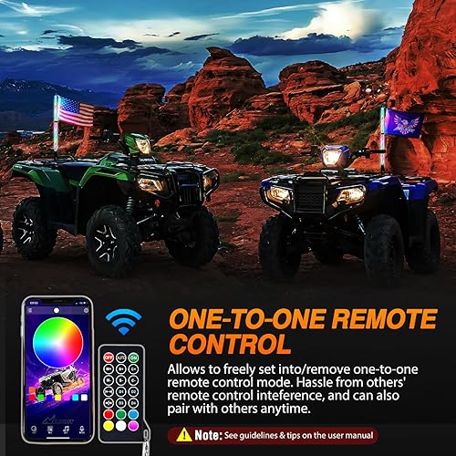 Vista 72 de Nilight - 2 luces de látigo RGB LED de 2 pies, con luz adicional de parada, direccional y reversa, control remoto y aplicación, patrones