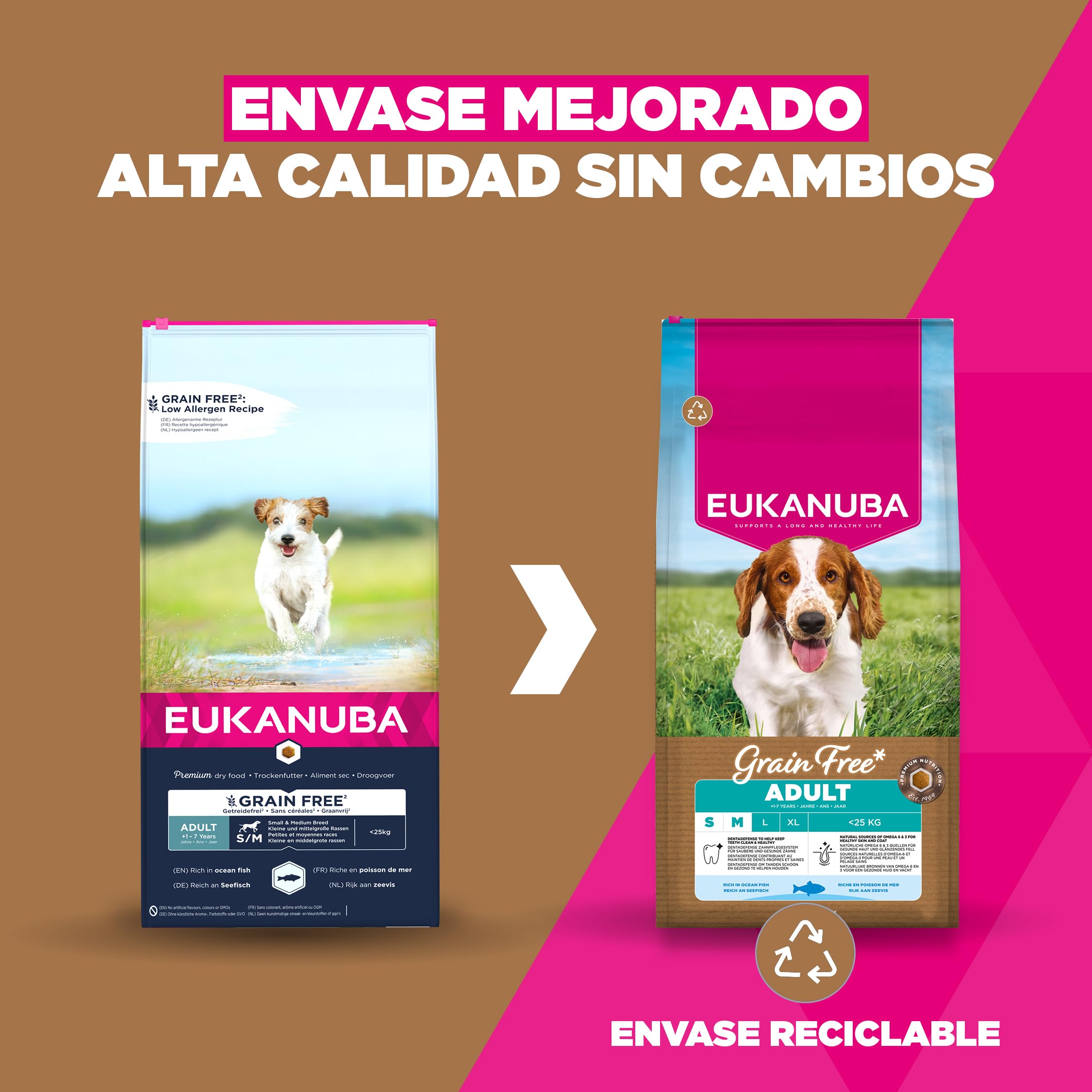 Eukanuba, alimento para Perros sin Cereales con Pesco para Razas pequeñas y Medianas - Alimento seco Premium sin Cereales para Perros Adultos, 12 kg