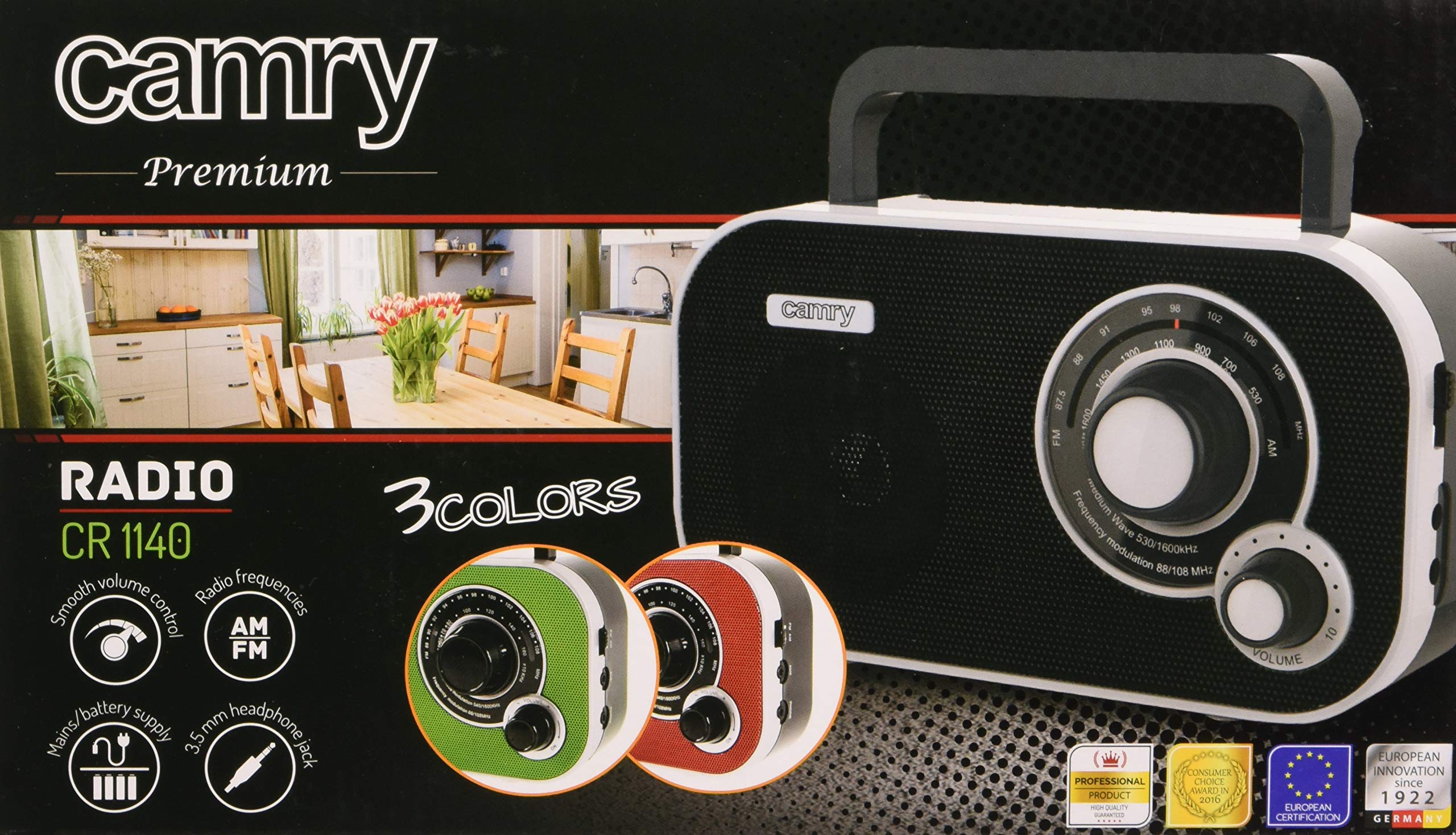 CAMRY CR1140B Radio Portable, AM, FM, Antenne, AC/DC, Antenne télescopique Noir