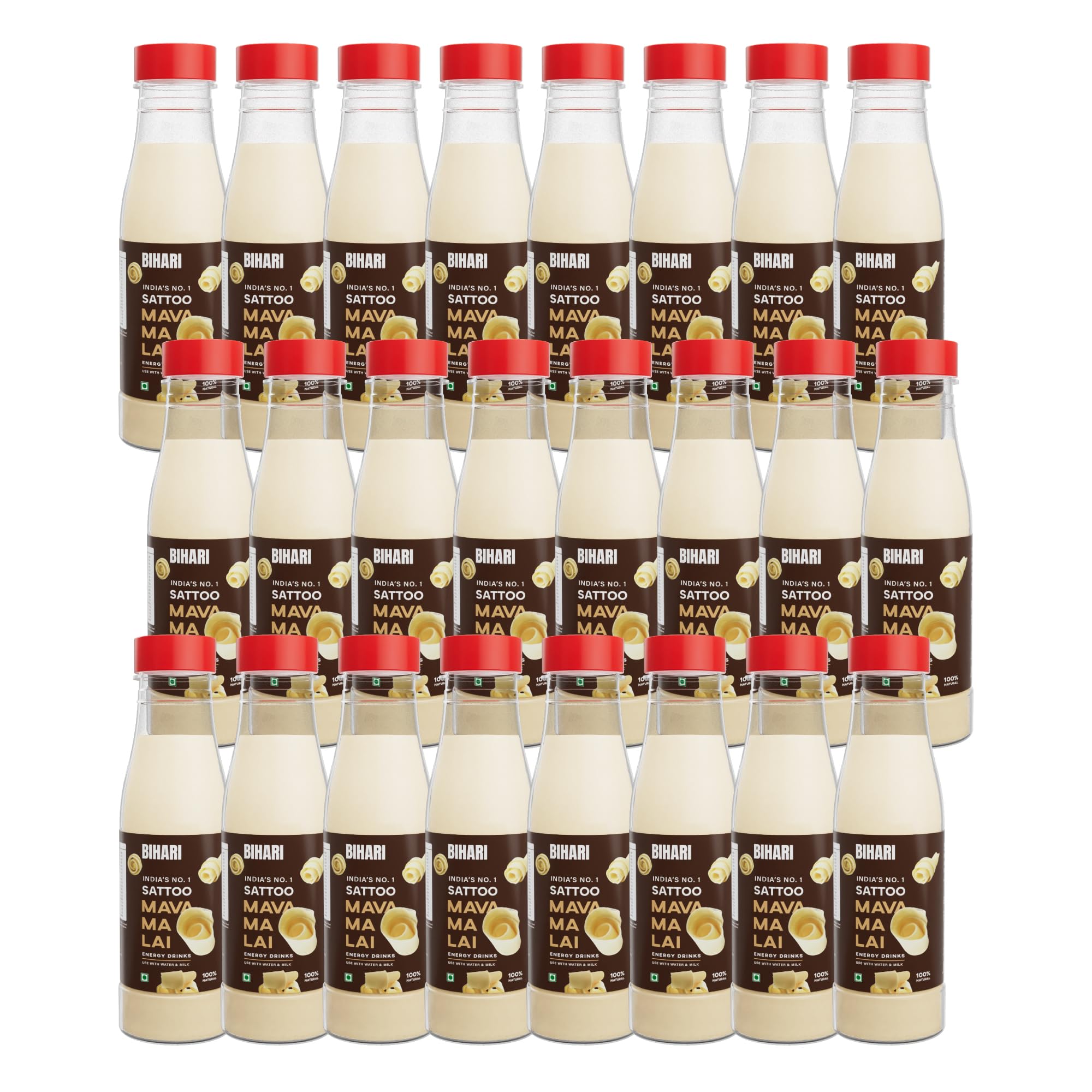 BIHARI SATTU | Mava Malai Sattu Drinks Pack of 24 Bottles | Ready to Drink Roasted Gram Beverage | High Fiber | Gluten Free | 100% Natural Traditional