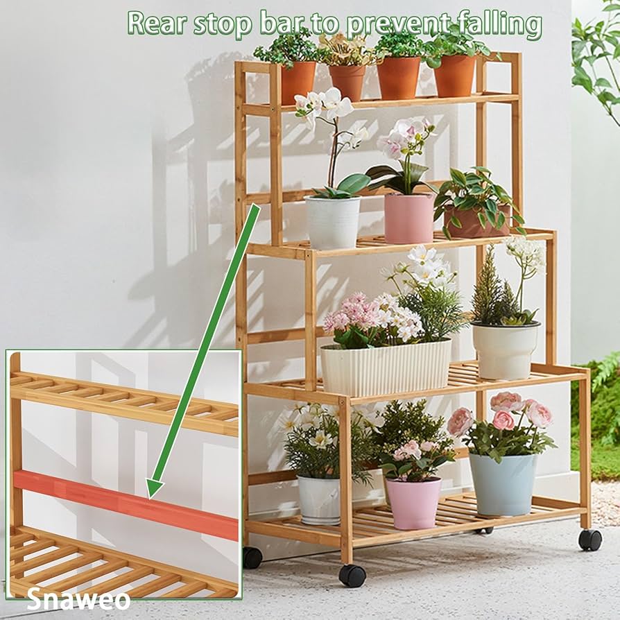 Amazon.co.jp: Snaweo フラワースタンド、4段竹製植物棚、360