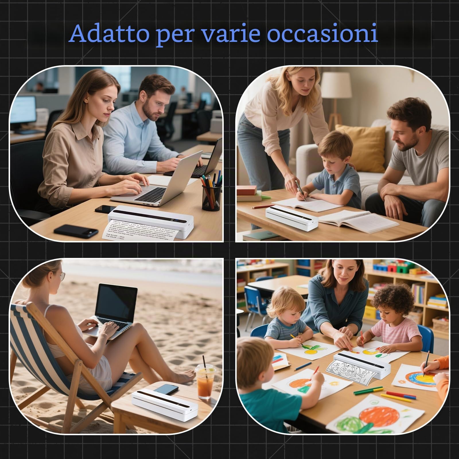 Stampante Termica Portatile A4 Bluetooth PB821, Compatibile Android iOS, Carta Termica 210x297 mm, Bianco