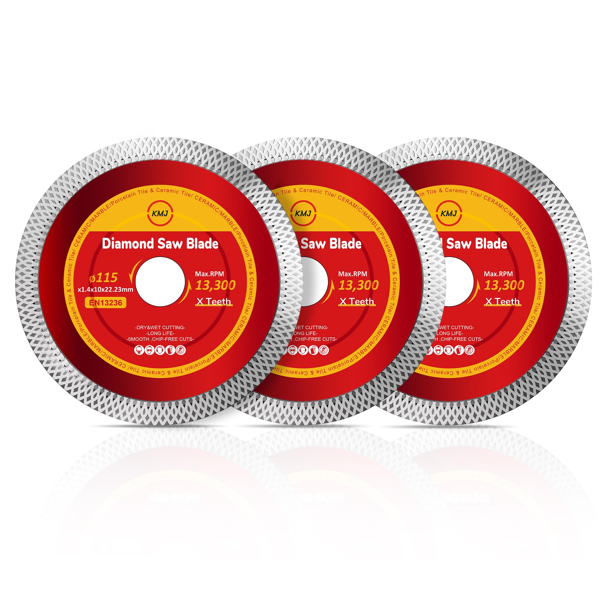 KMJ A-Grade 3 Pack Mesh 115mm Diamond Cutting Disc – Wet Tile Cutting Disc for Angle Grinder, Ideal for Marble, Tiles, Ceramic & Porcelain Cutting- Size 115 x 1.4 x 10 x 22.23 mm