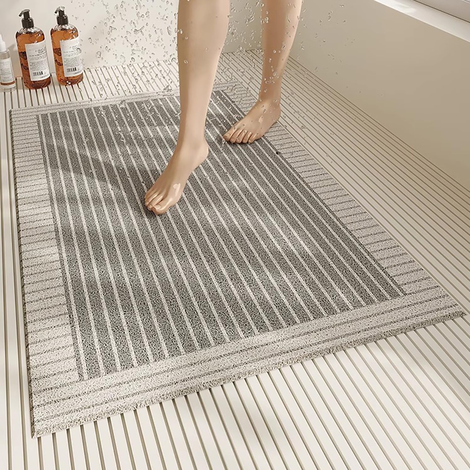 Tappeto Doccia Antiscivolo 80x120cm,Tappeto Bagno in Luffa,Tappetino Vasca Senza Ventose,Tappetino Doccia con Fori di Drenaggio,Motivo Geometrico J