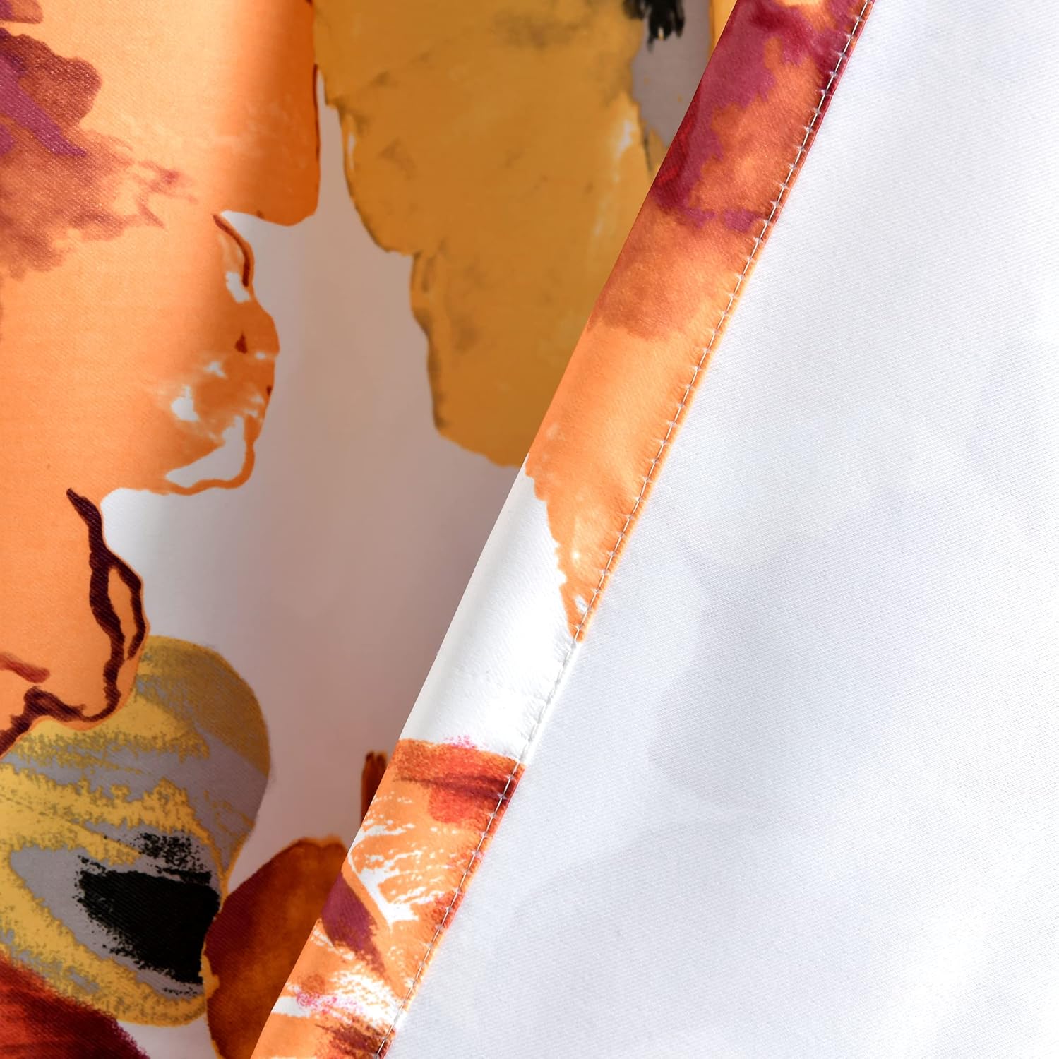 Lush Decor Leah Light Filtering Window Curtain Kitchen Tiers, Pair, 36" W x 29" L, Red & Orangey - Large Blooming Flower Print